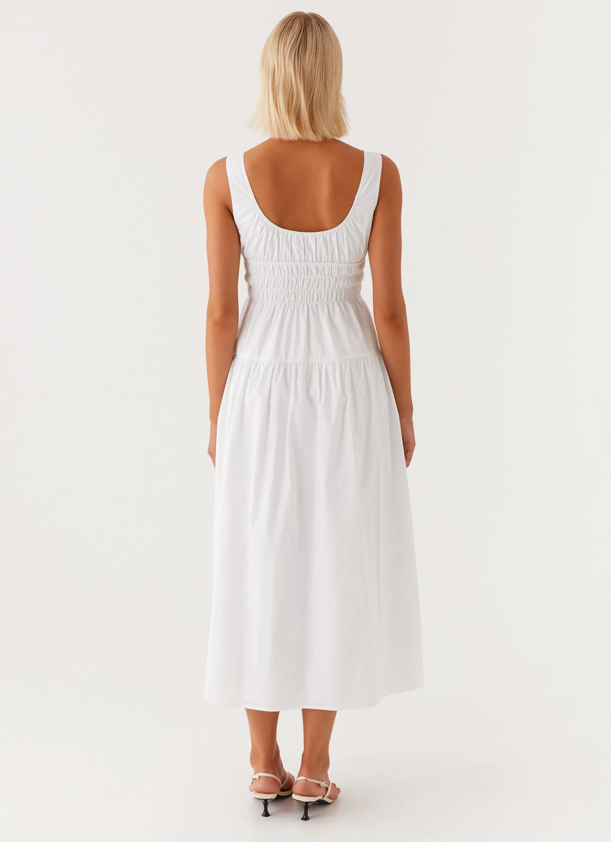Jewel Accent Petal Zone Jacintha Midi Dress - White