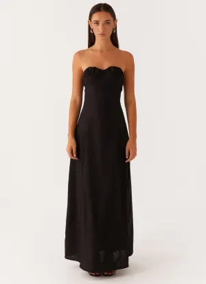 Tayla Linen Maxi Dress - Black button detail
