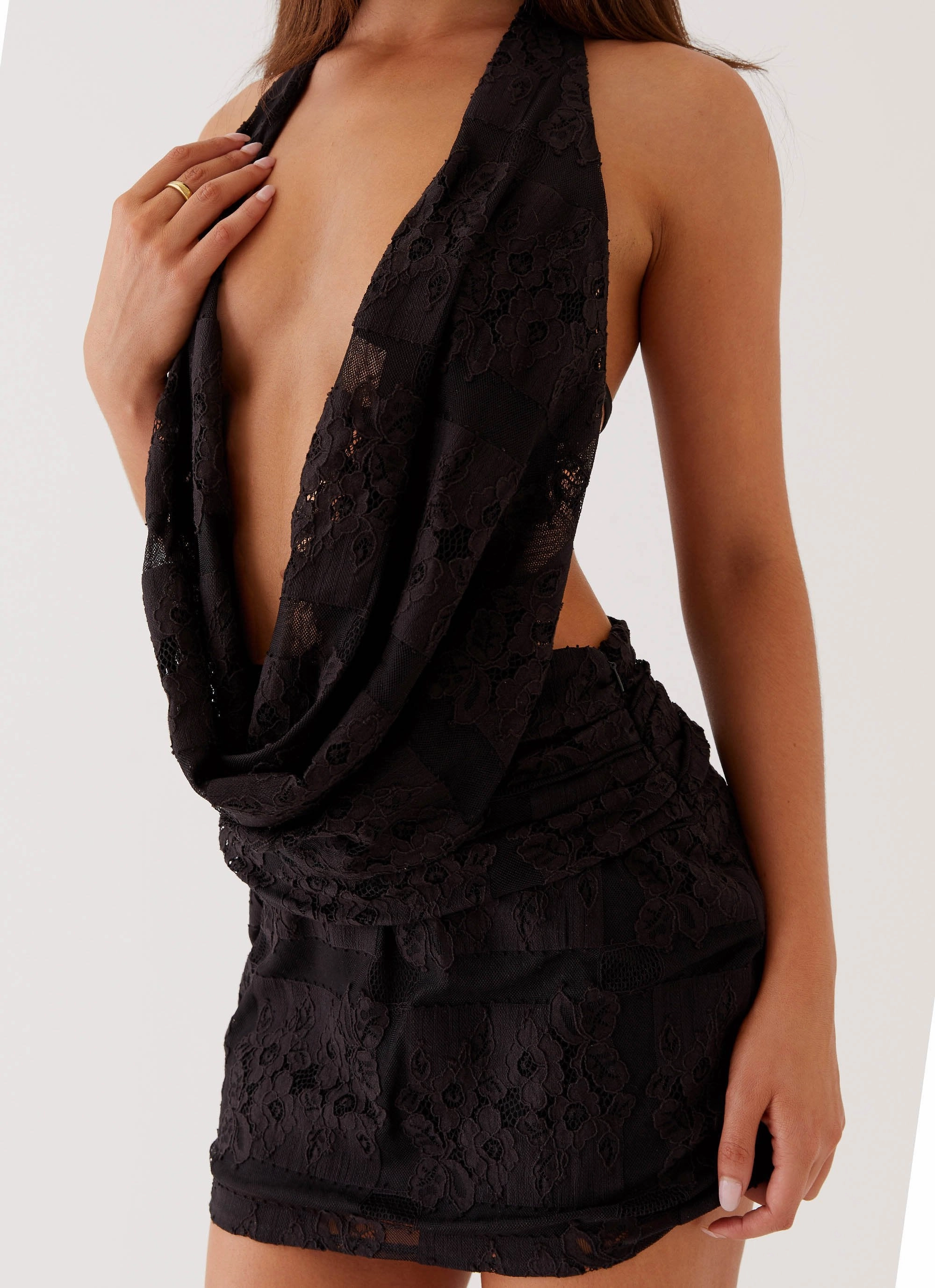 Soft cotton blend dress Elysia Lace Mini Dress - Black