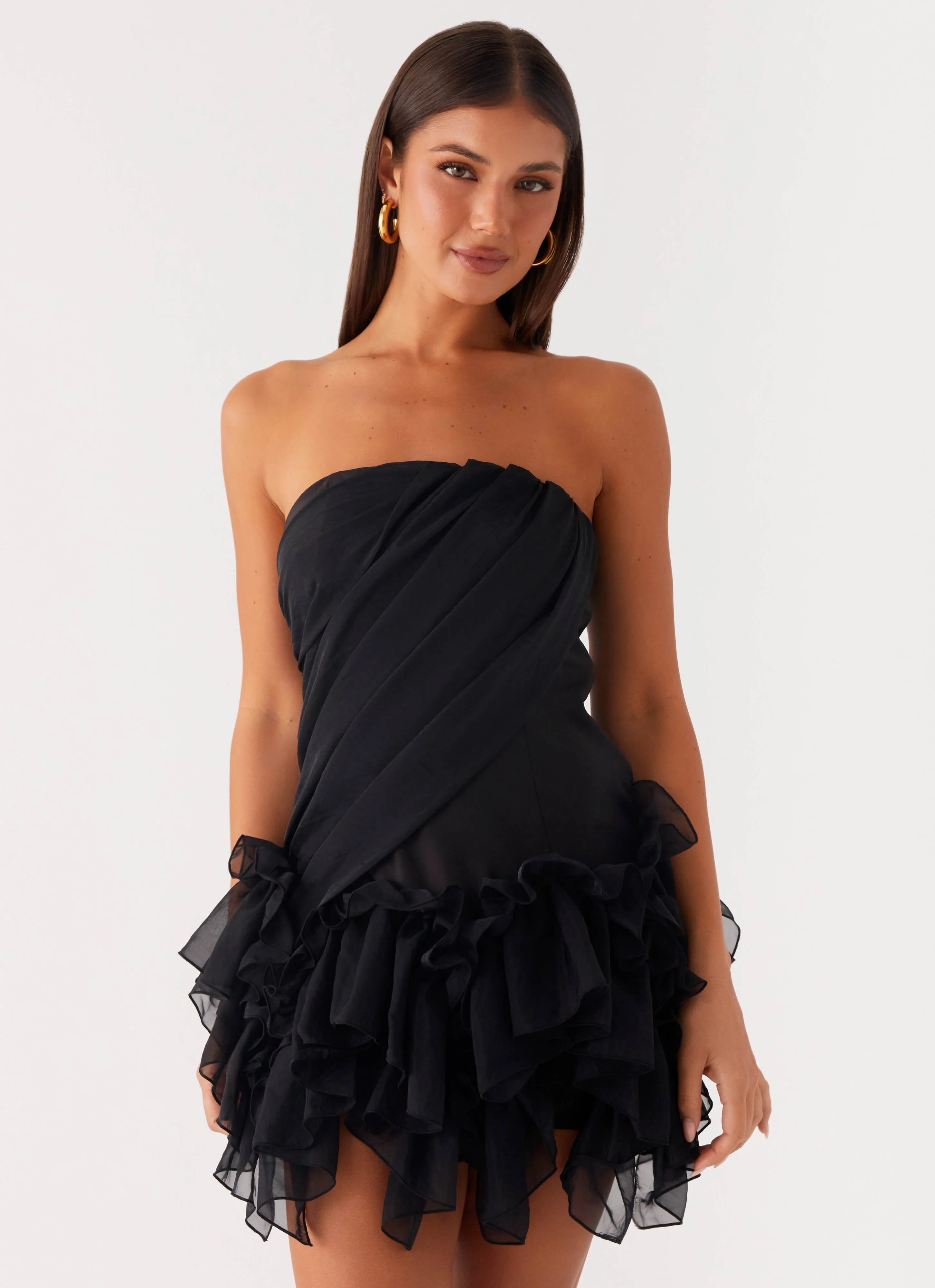 Beaded-Sleeve Flowy Layers Arabian Nights Mini Dress - Black