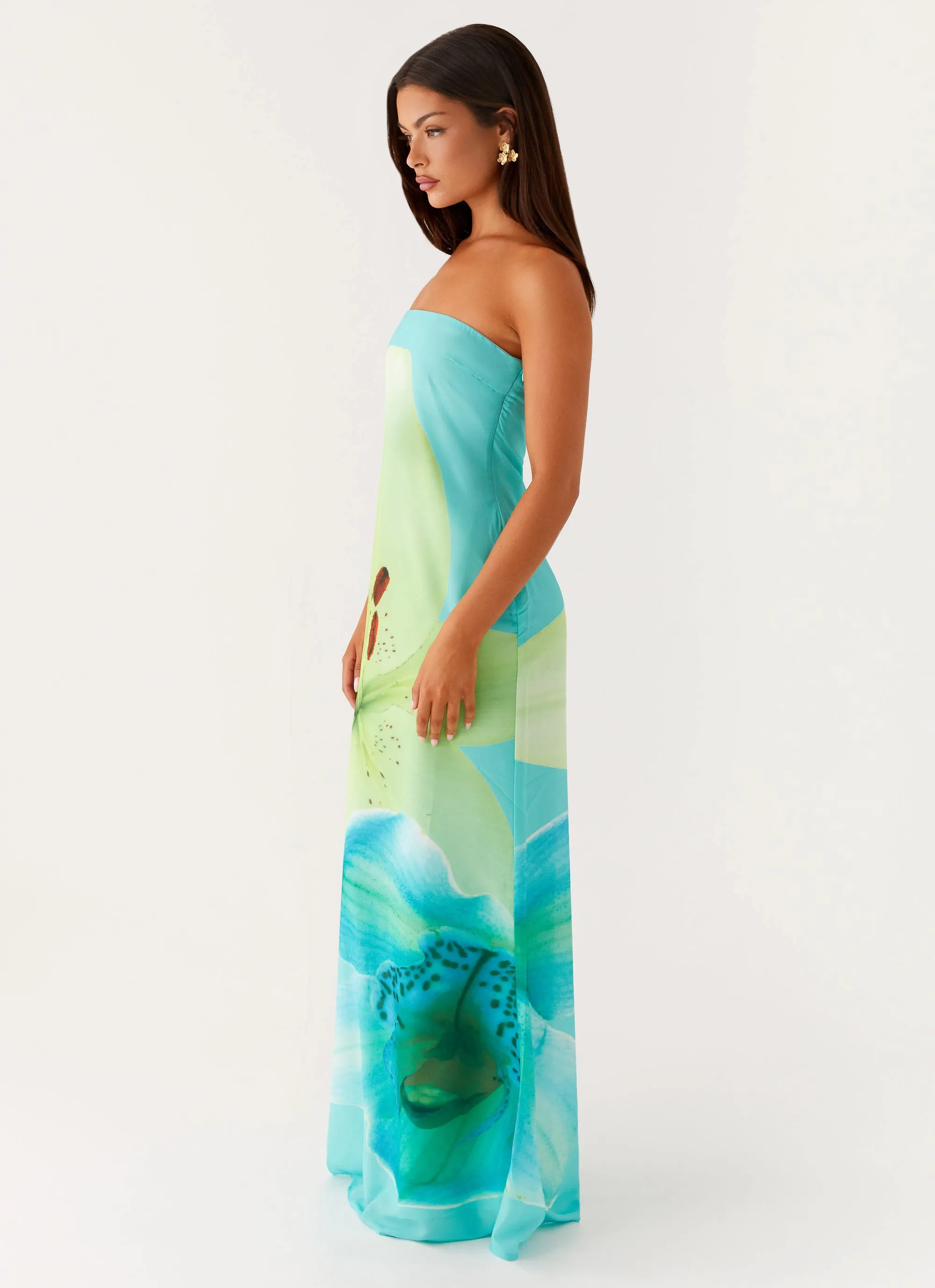 Darcy Maxi Dress - Turquoise Floral Ruffle-Detail All Gender