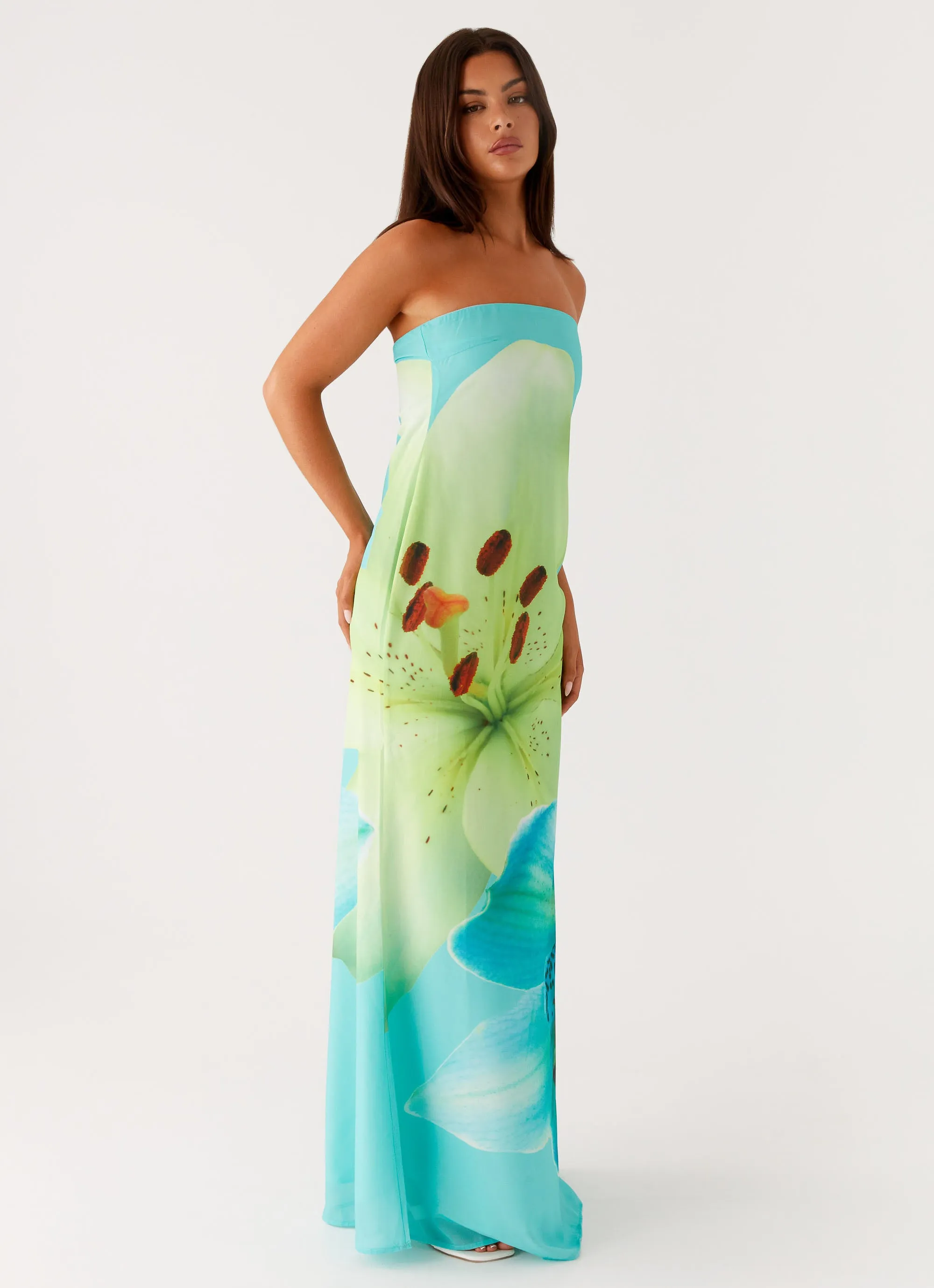 Soft And Comfortable Darcy Maxi Dress - Turquoise Floral