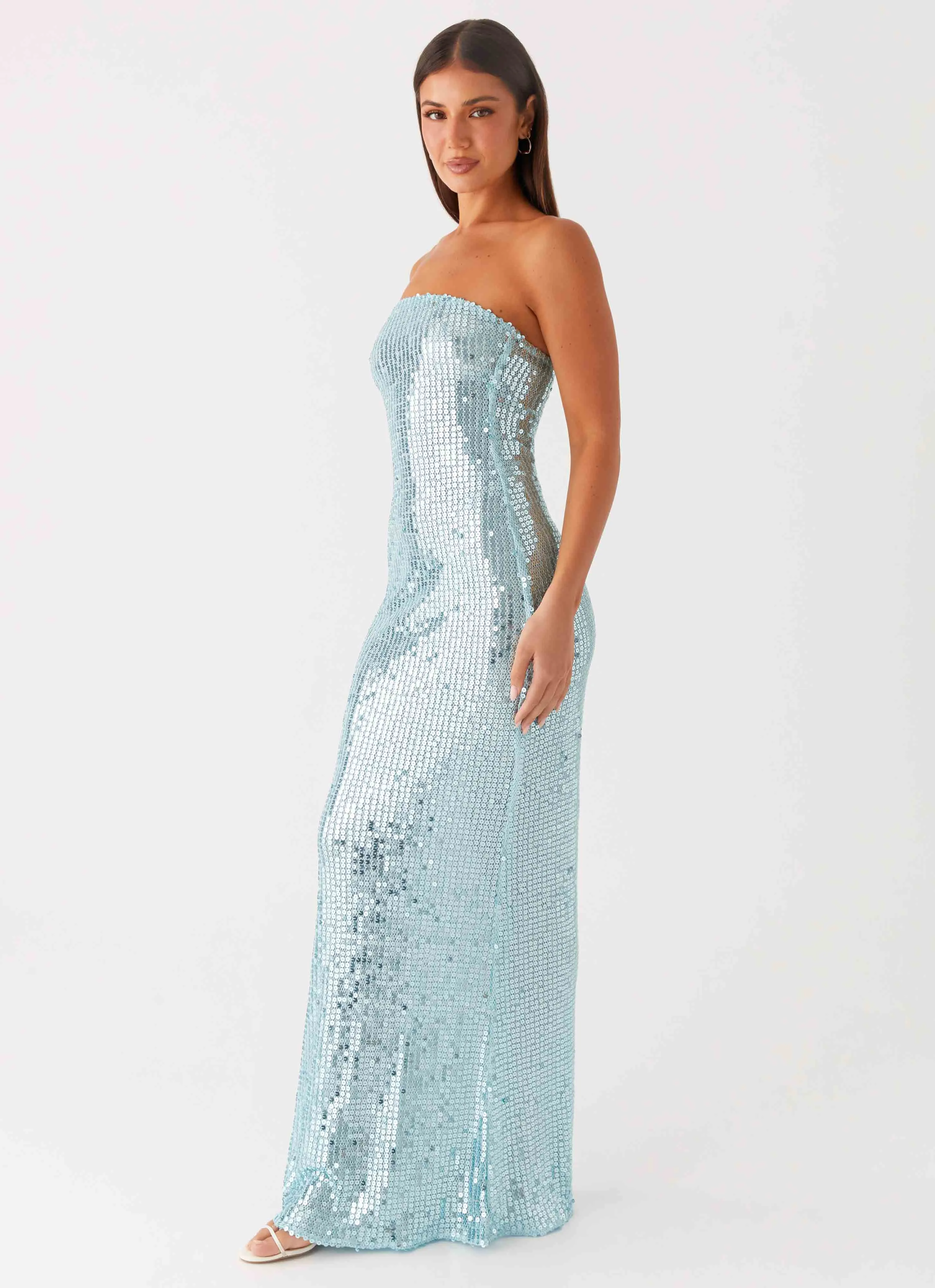 Lyric Sequin Maxi Dress - Turquoise Silk Flow