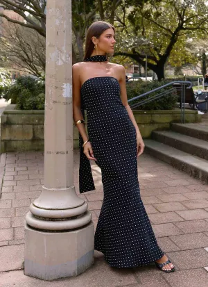 Under The Pagoda Maxi Dress - Black Polkadot Flowy-Shape
