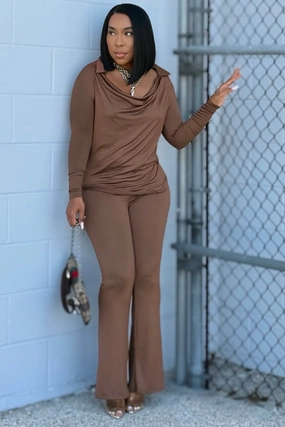 Linen blend Urban Fit Effortless Comfort, Elevated Style Loose Fit Tunic Set-Mocha