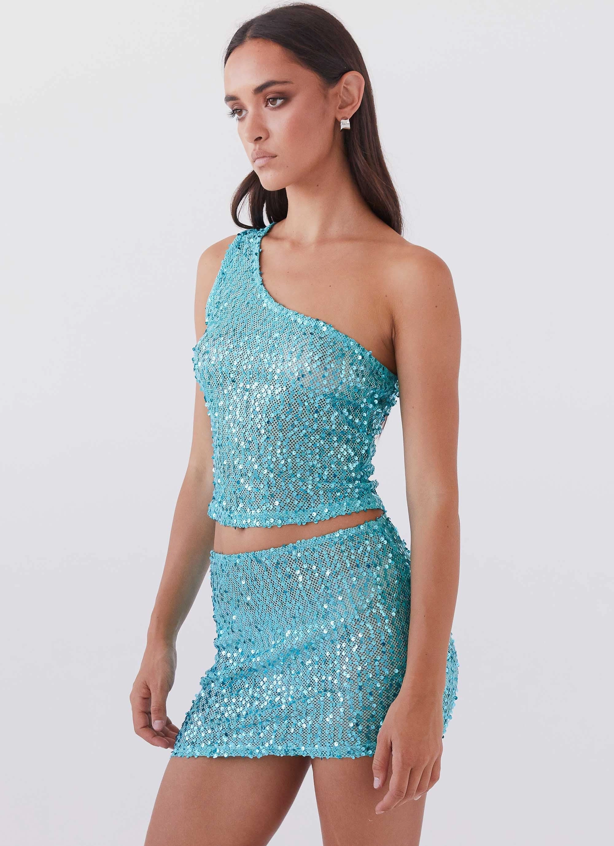 Neon Nights Sequin Mini Skirt - Crystal All Day Fit