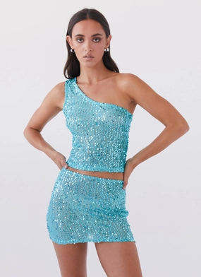Neon Nights Sequin Mini Skirt - Crystal Non Irritating Relax Fit Design