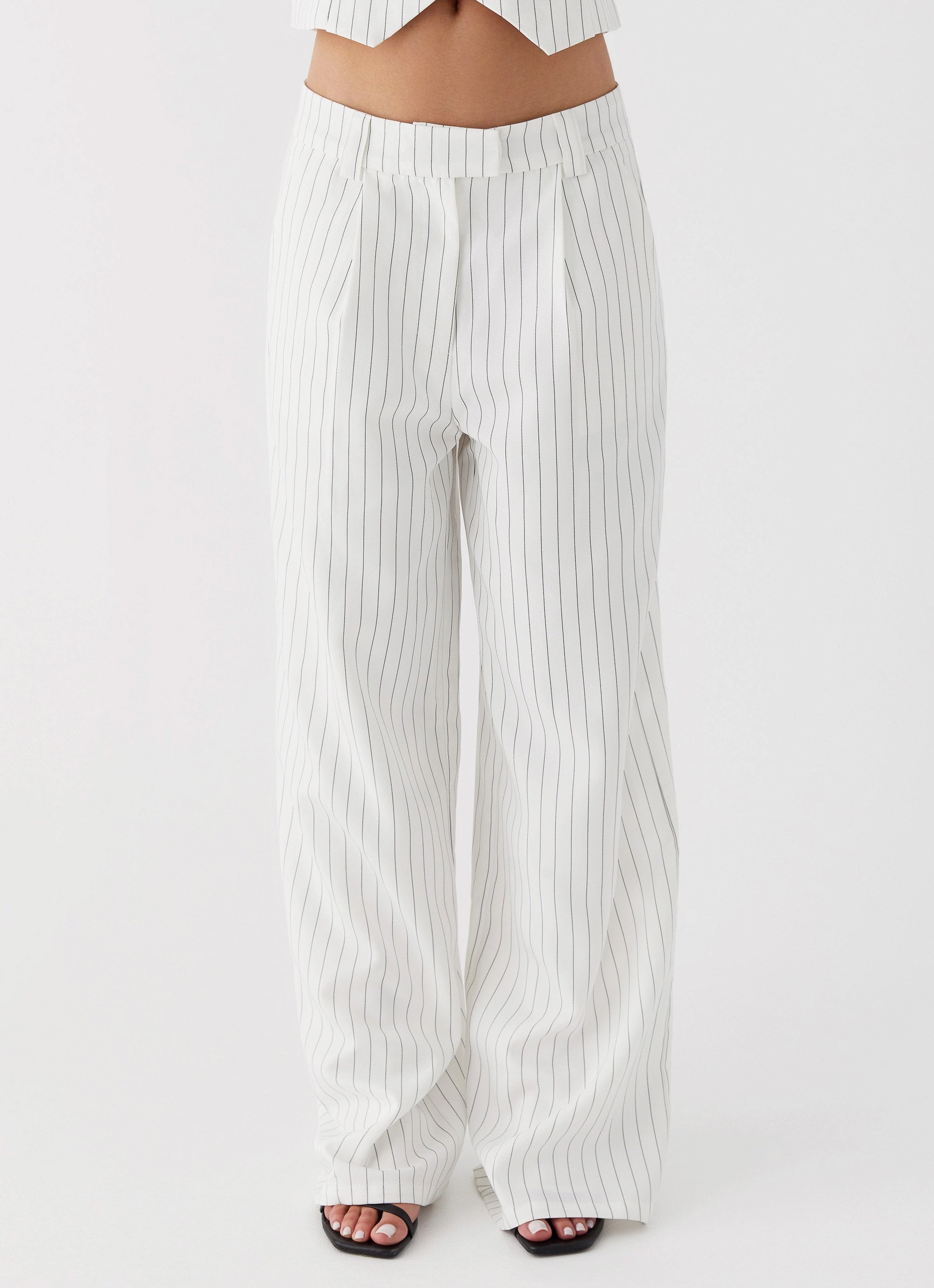Midnight City Suit Pants - White Pinstripe Anti Pilling Trendy Design
