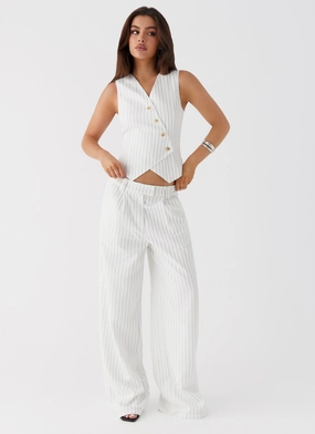 Midnight City Suit Pants - White Pinstripe Casual Look Quick-Dry Material