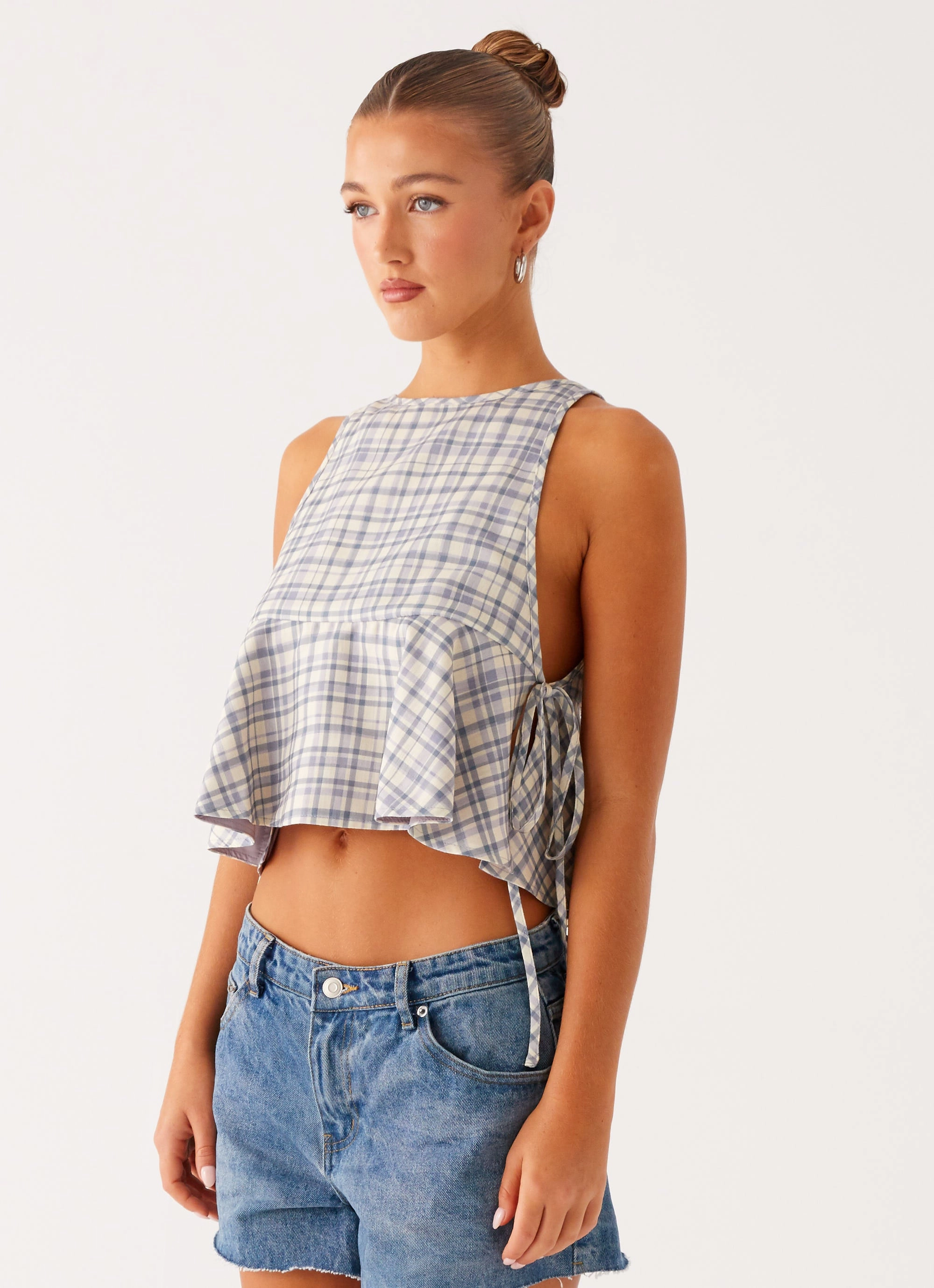 Osborne Halter Top - Check Reflective Accent Trim Biodegradable Fiber