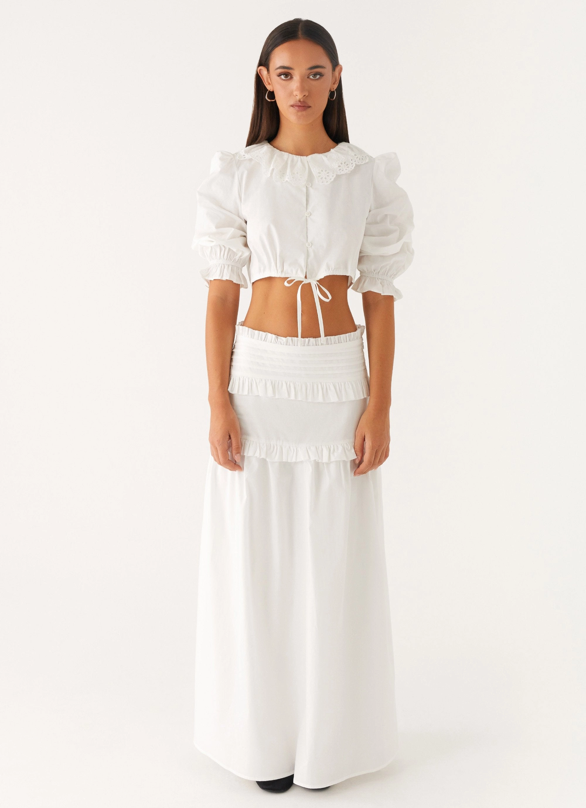 FleeceLined Effortless Tiered Maxi Skirt - White