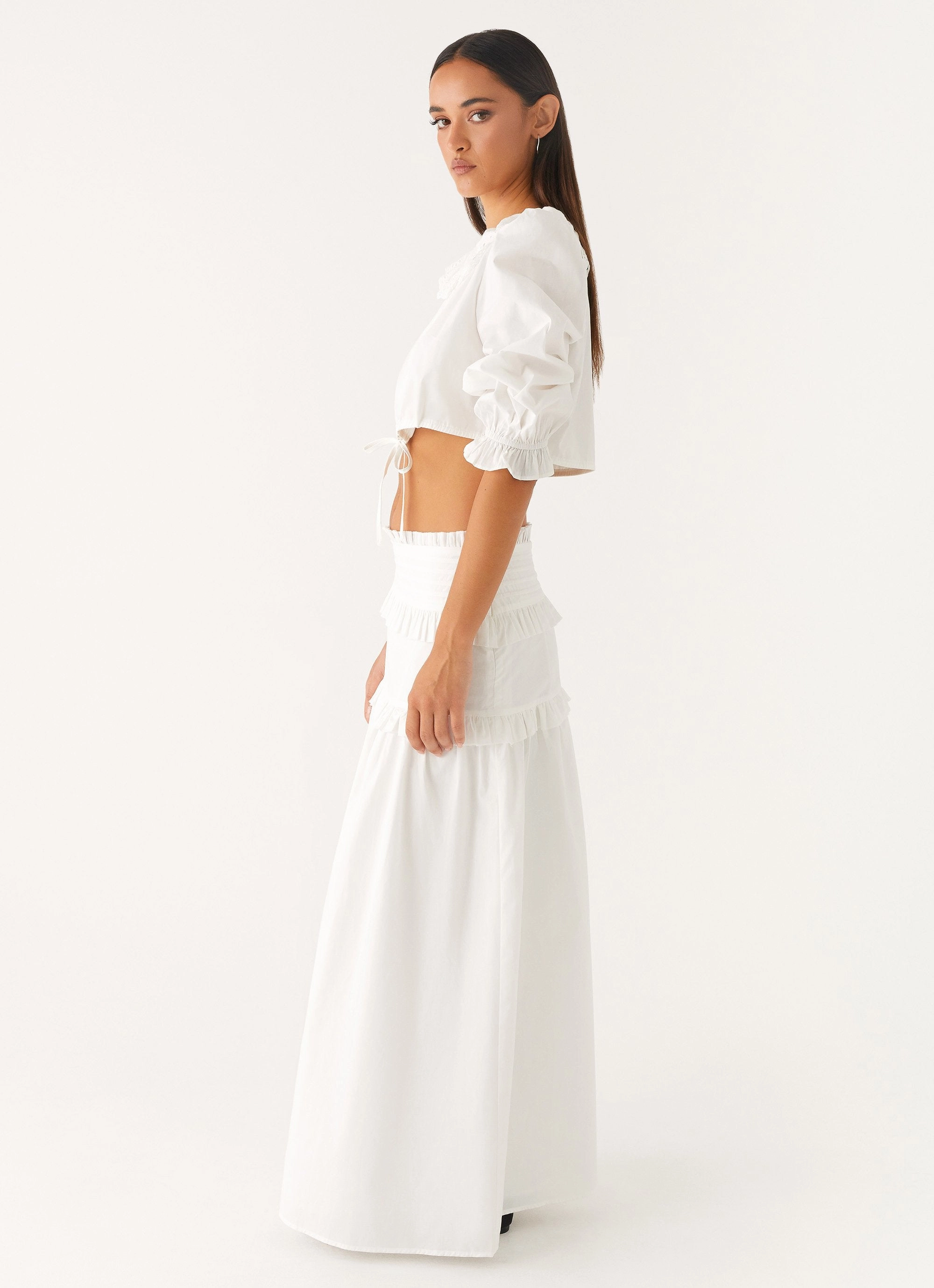 Effortless Tiered Maxi Skirt - White Soft Fleece Lining