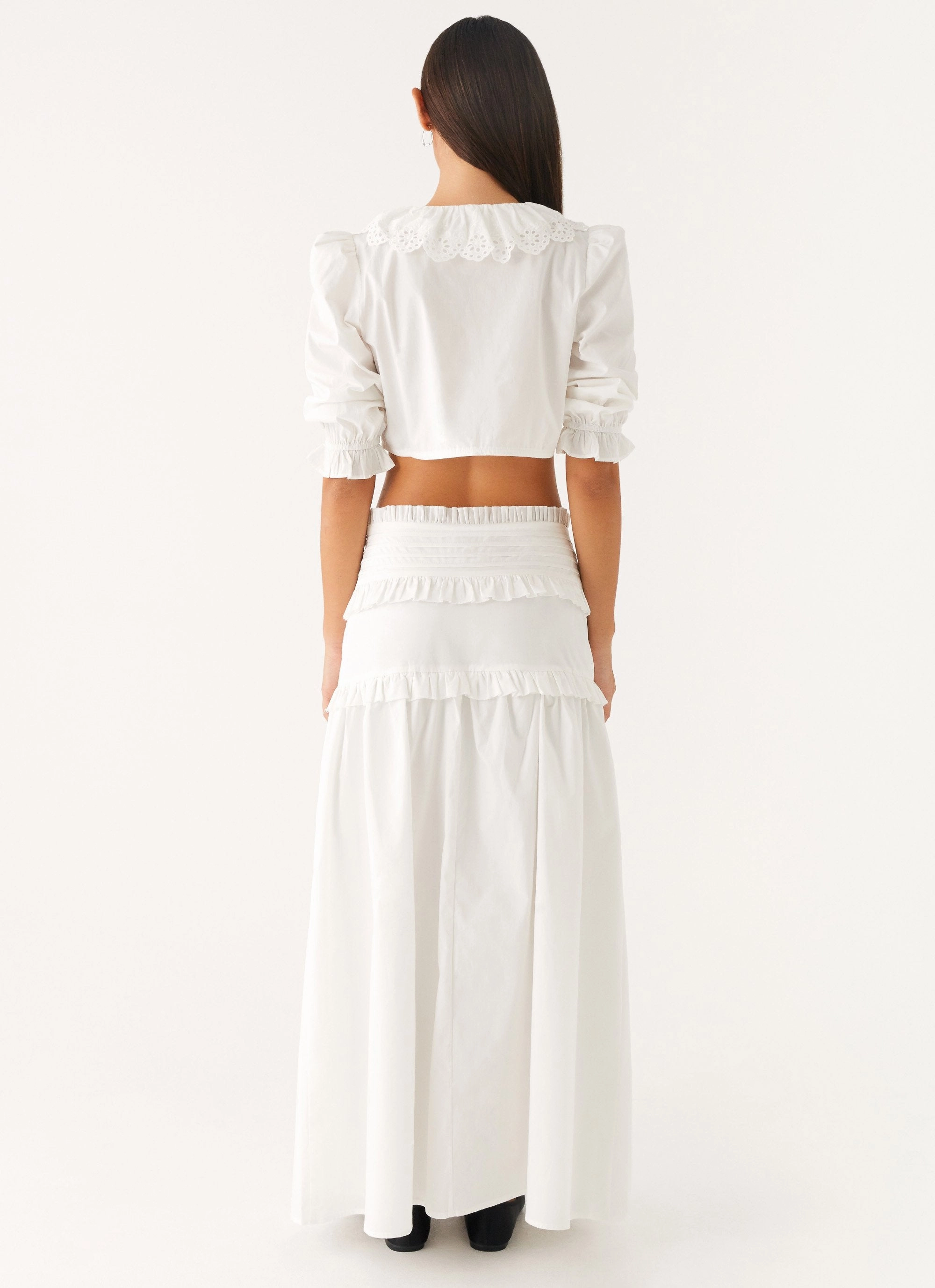 Cuffs Adjust Effortless Tiered Maxi Skirt - White