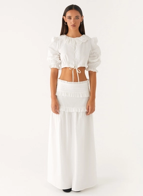 FleeceLined Effortless Tiered Maxi Skirt - White