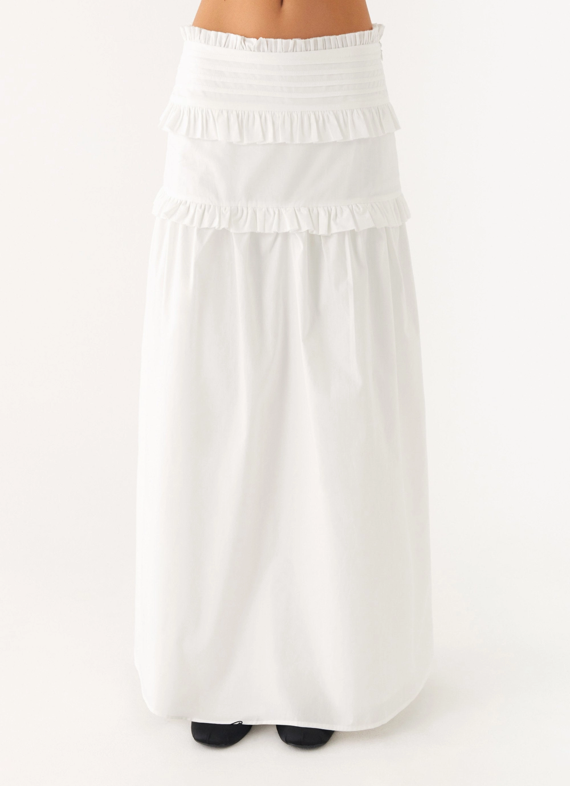 RubberizedButtonClosures Packable Technology Effortless Tiered Maxi Skirt - White