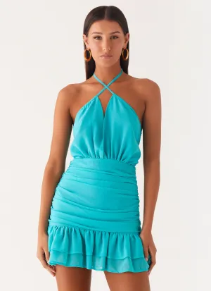 Egoist Crossover Mini Dress - Aqua Blue Low Maintenance Effortless Vibe