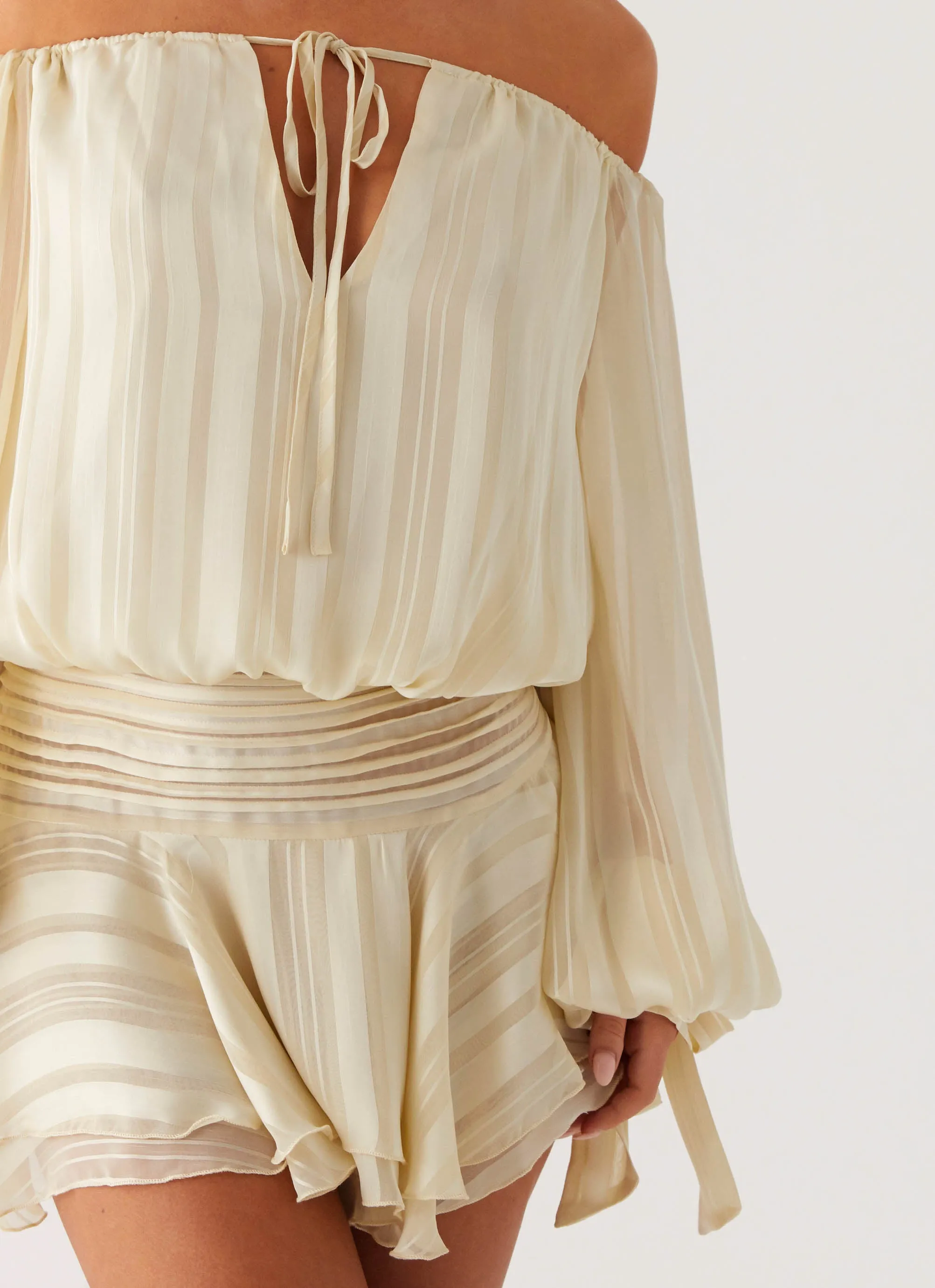 Elegant Mature Timeless Soft Eira Balloon Sleeve Mini Dress - Ivory
