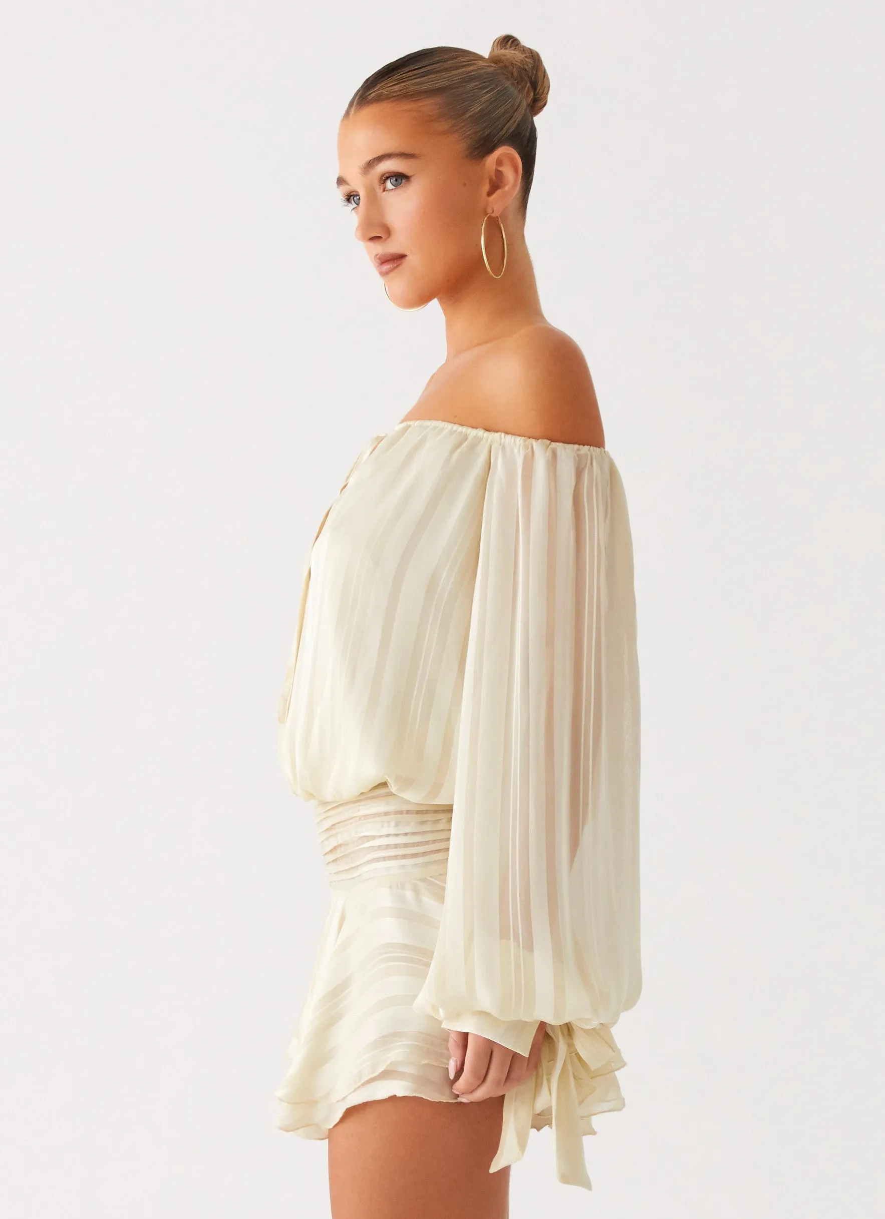 Eira Balloon Sleeve Mini Dress - Ivory Patterned-Fabric Soul Warm