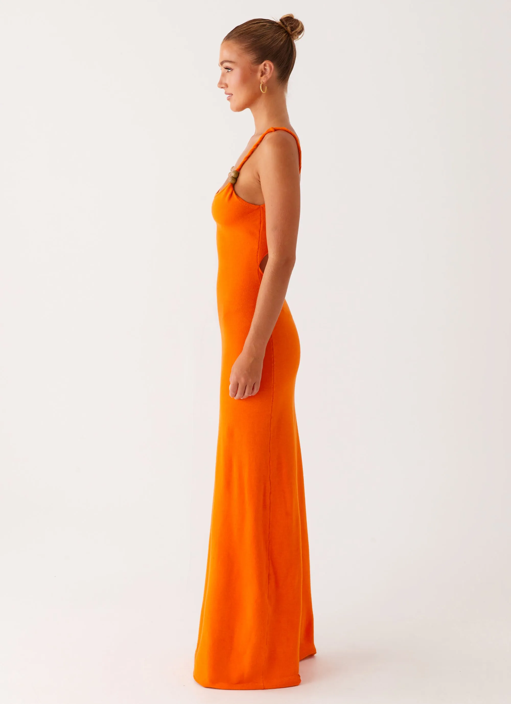 Hidden Pocket Elaina Knit Maxi Dress - Orange