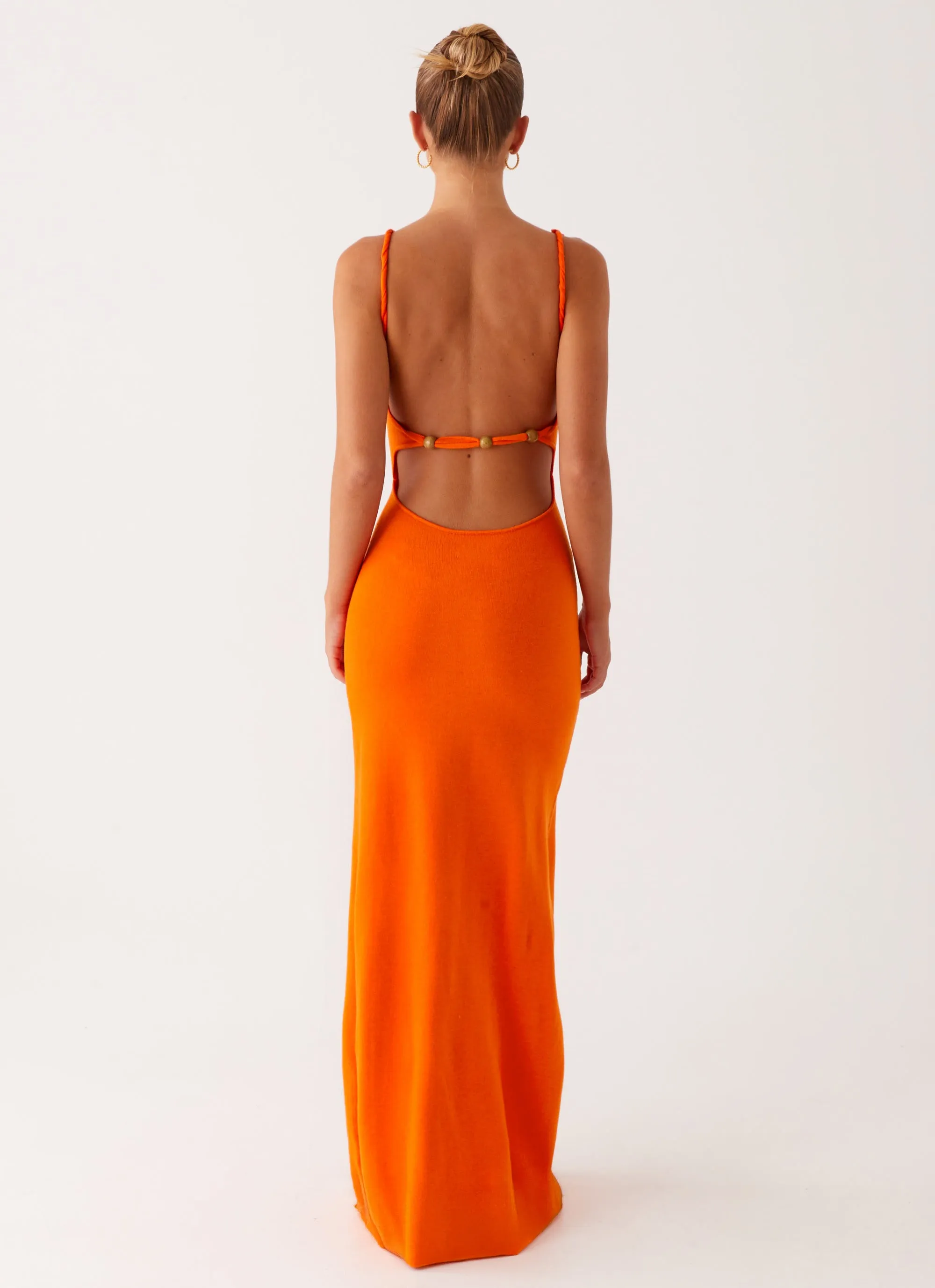 Elaina Knit Maxi Dress - Orange Vacation Vibe Layered Texture