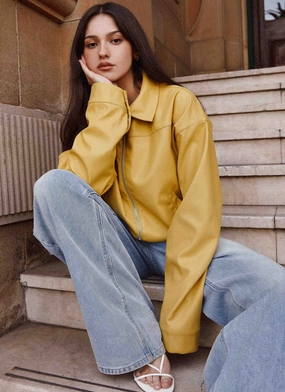 QuickAccessPockets Durable Abrasion Resistant Elara Oversized Jacket - Yellow
