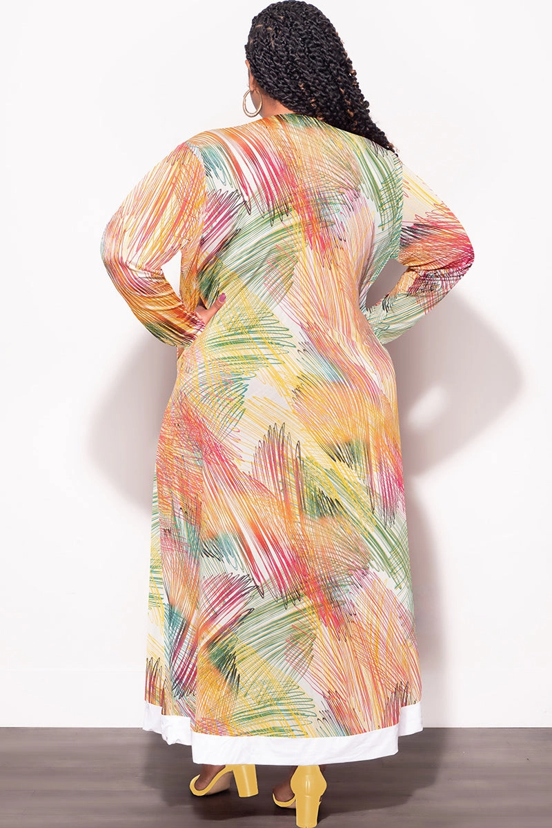 smooth zipper Durable Design Final Sale Plus Size 2pc Duster & Spaghetti Strap Jumpsuit Set in Multi Color Print