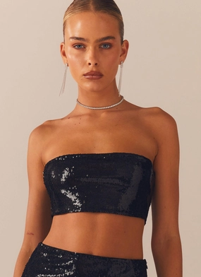 Emma Sequin Bustier - Black Relaxed Fit Shirt Double Needle Hemming