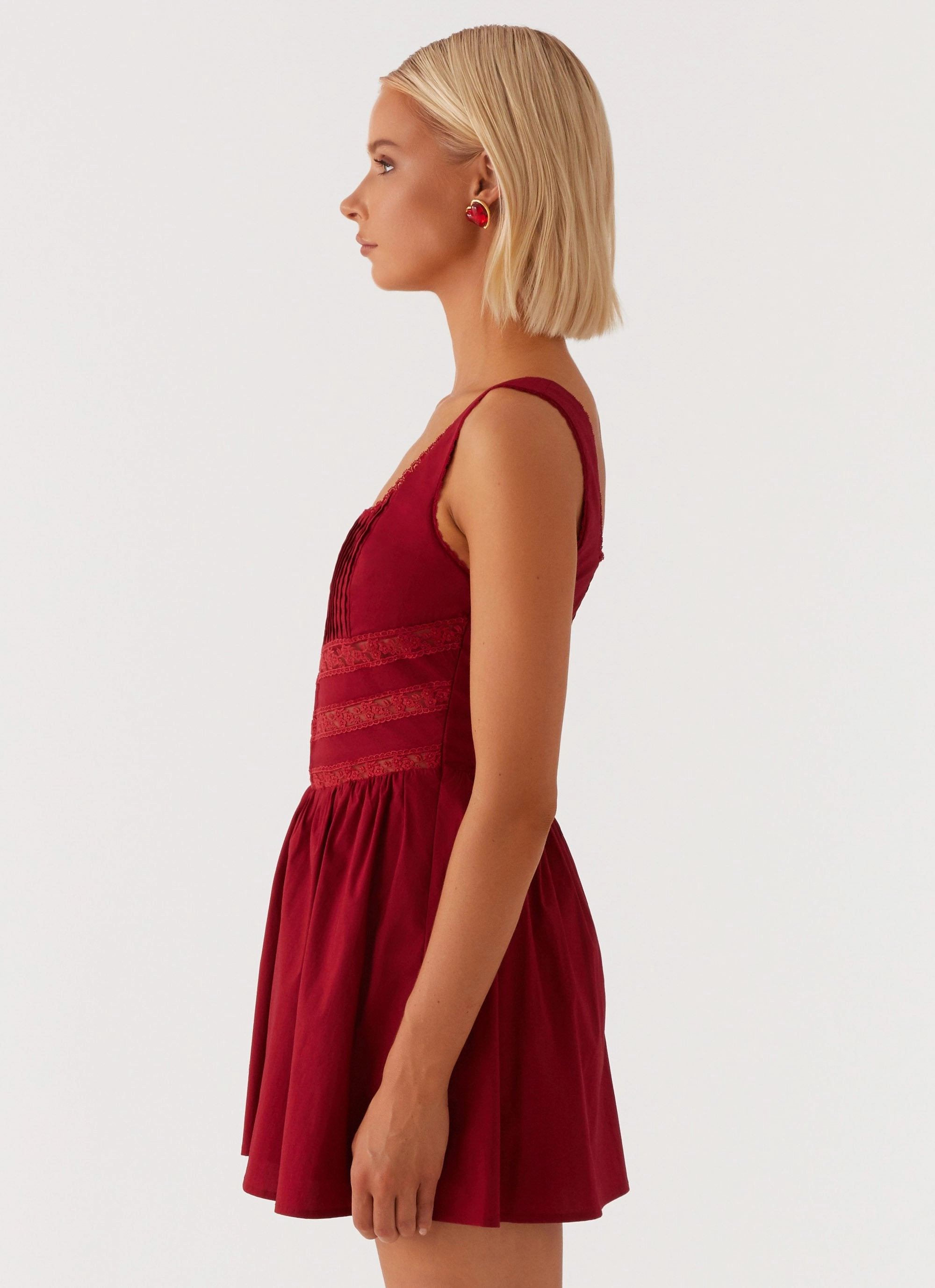 Eleanor Lace Trim Mini Dress - Red Day To Night