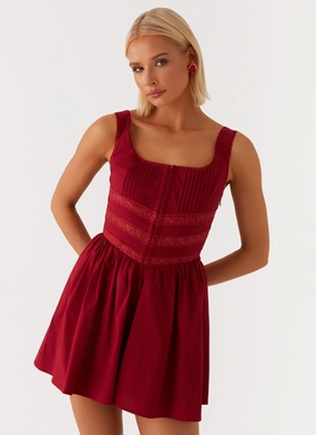 Eleanor Lace Trim Mini Dress - Red Ankle-length Timeless Touch