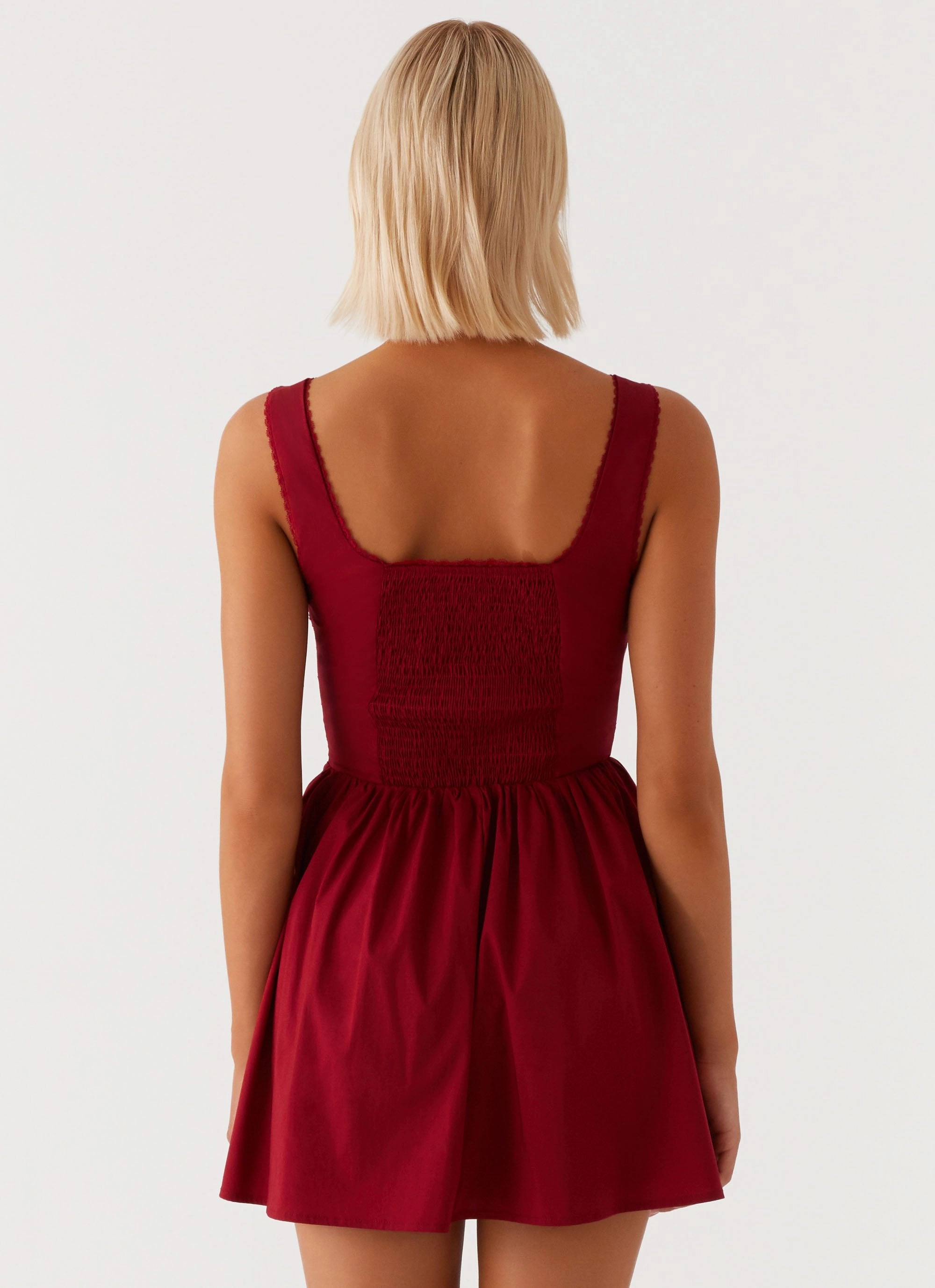 Clean Texture Travel Staple Eleanor Lace Trim Mini Dress - Red