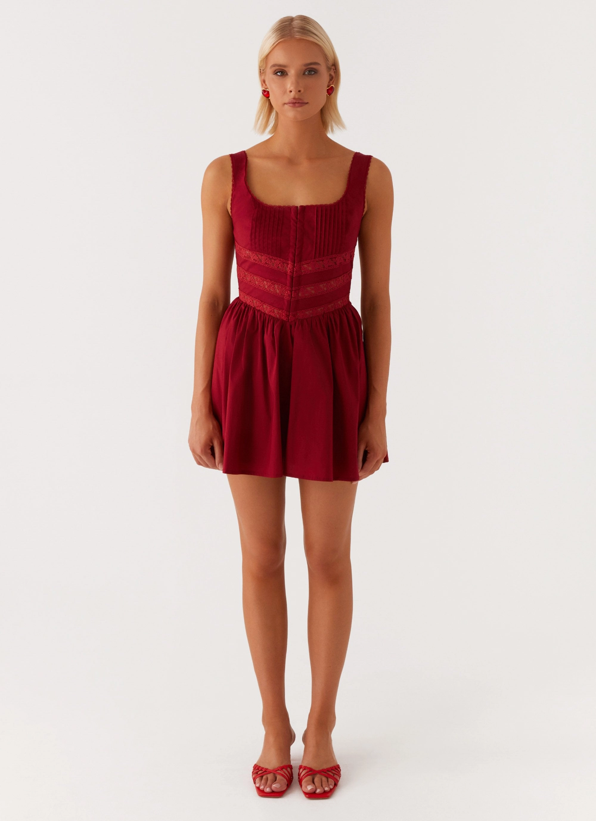 Eleanor Lace Trim Mini Dress - Red Weekend Casual