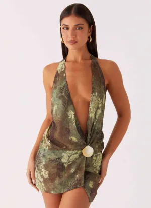 Eleanora Plunge Mini Dress - Cyber Floral Elegant Tailoring