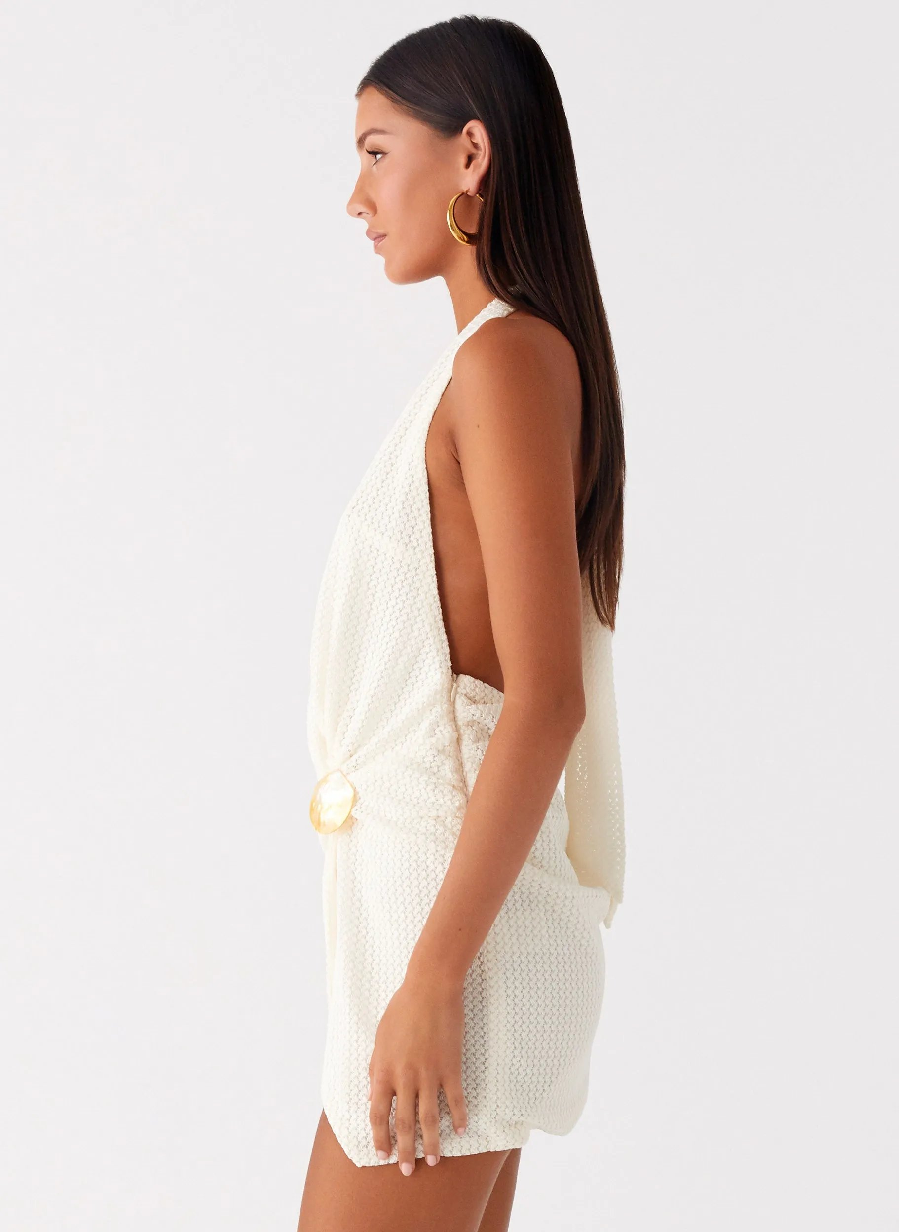 Eleanora Plunge Mini Dress - Ivory All-season garment Casual Layers