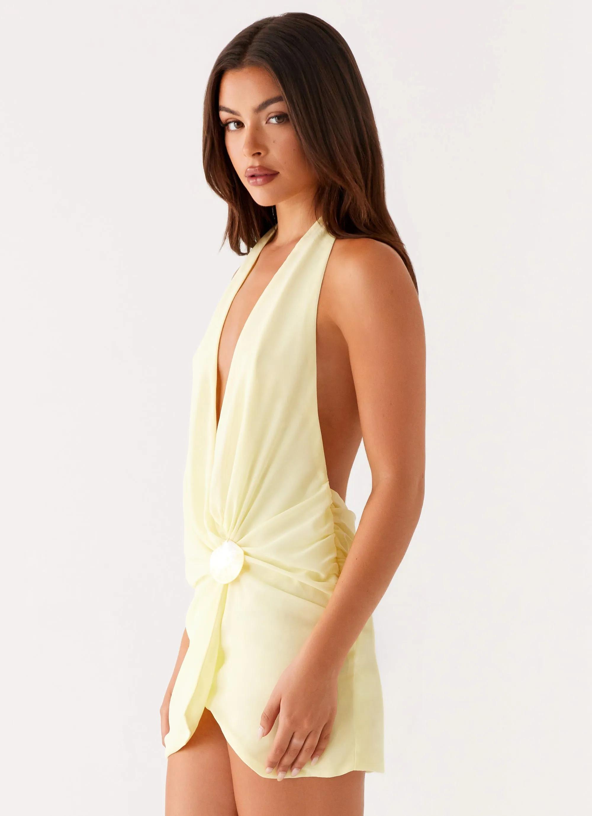 Eleanora Plunge Mini Dress - Yellow Cozy And Stylish Fitted Shape