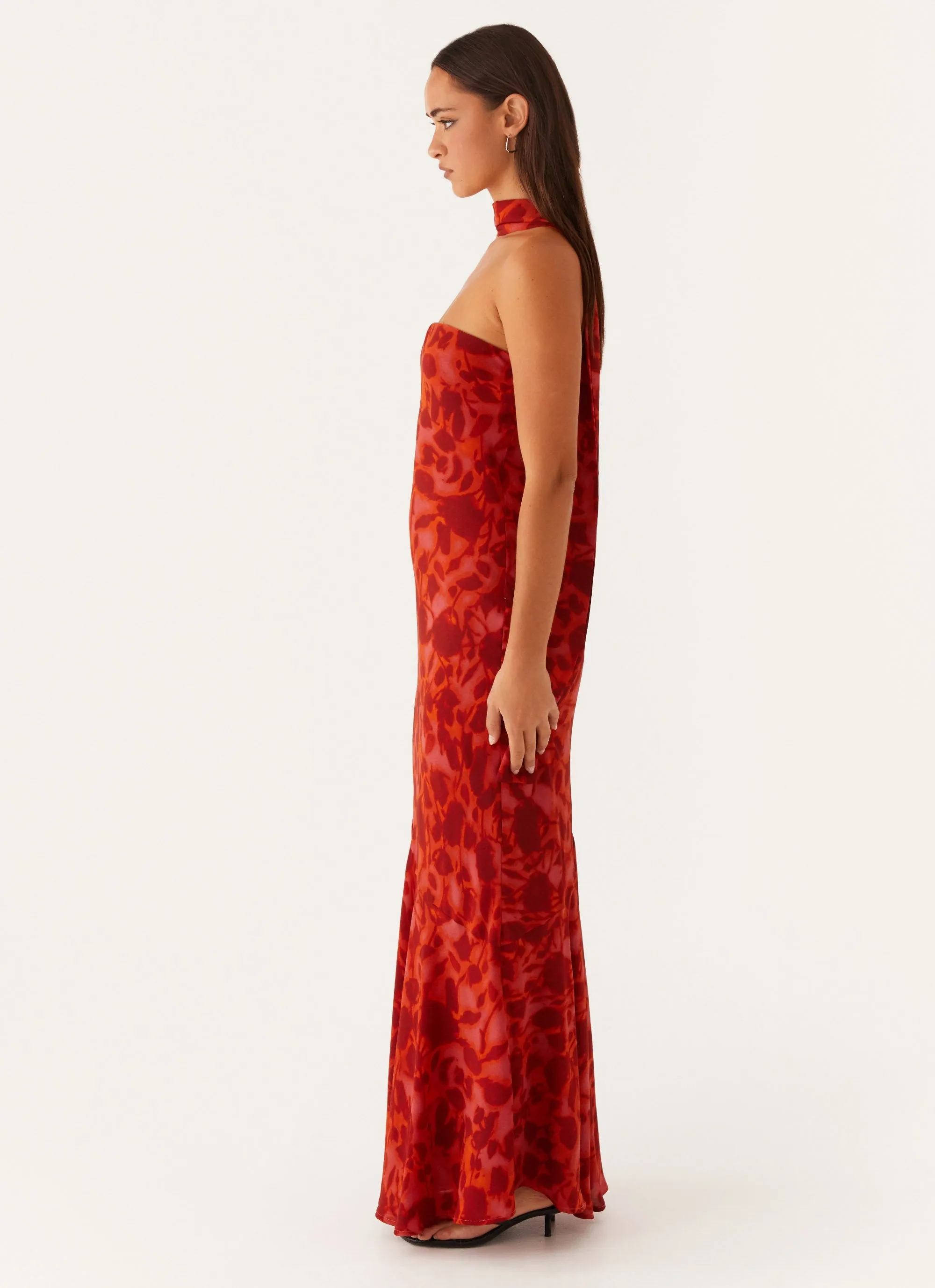 Under The Pagoda Maxi Dress - Deep Red Floral Scandi Clean