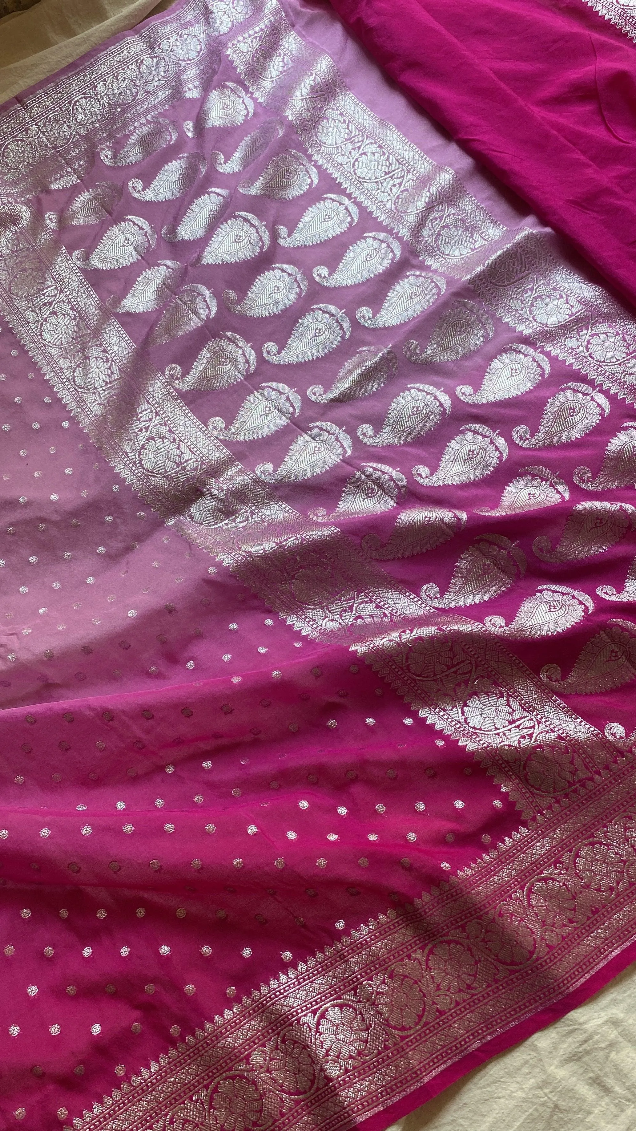 Elegant and Timeless: Handwoven Pink Pure Chiffon Banarasi Sari