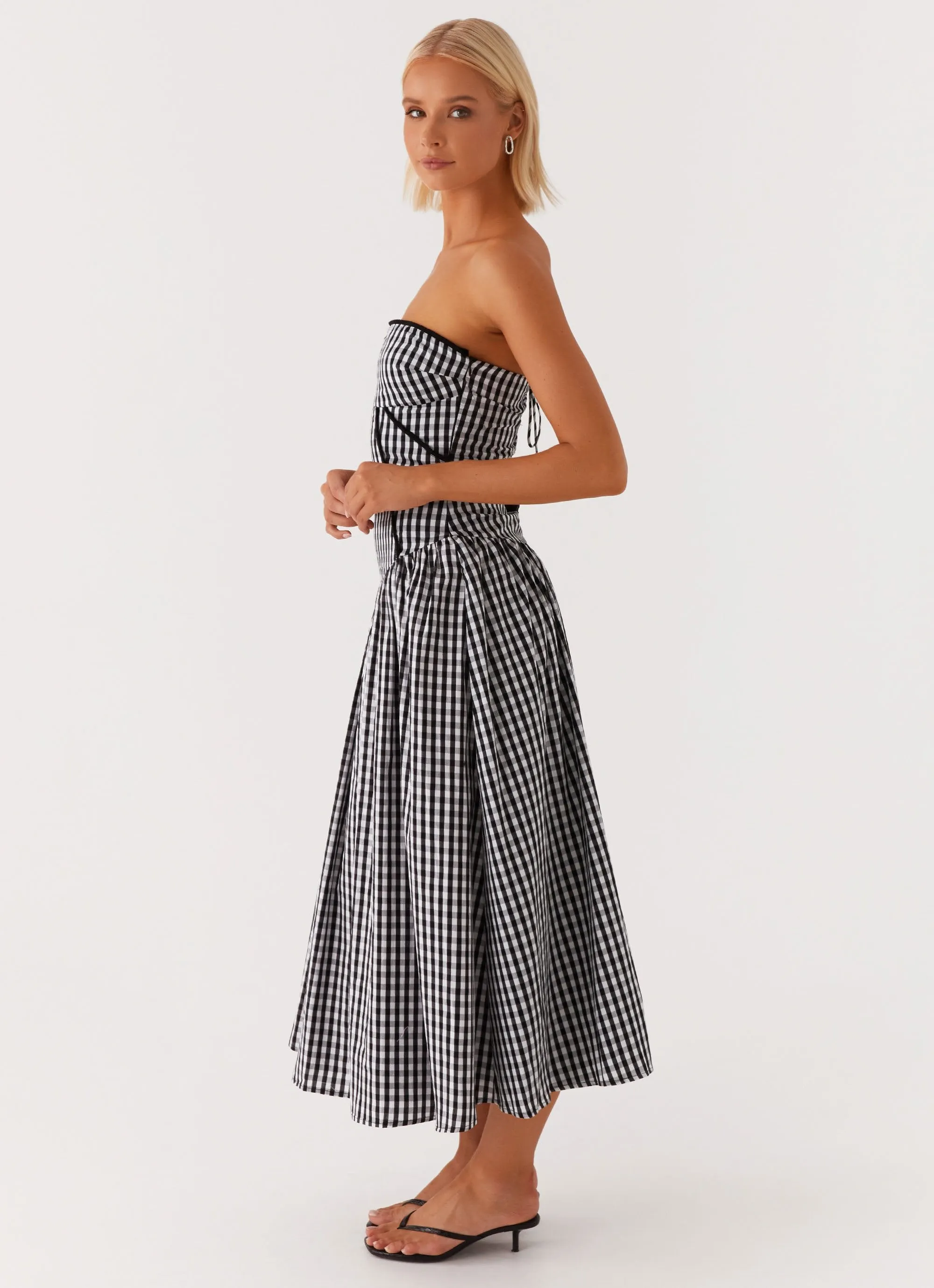 Flattering Layer Natural Flow Larnie Midi Dress - Black Gingam