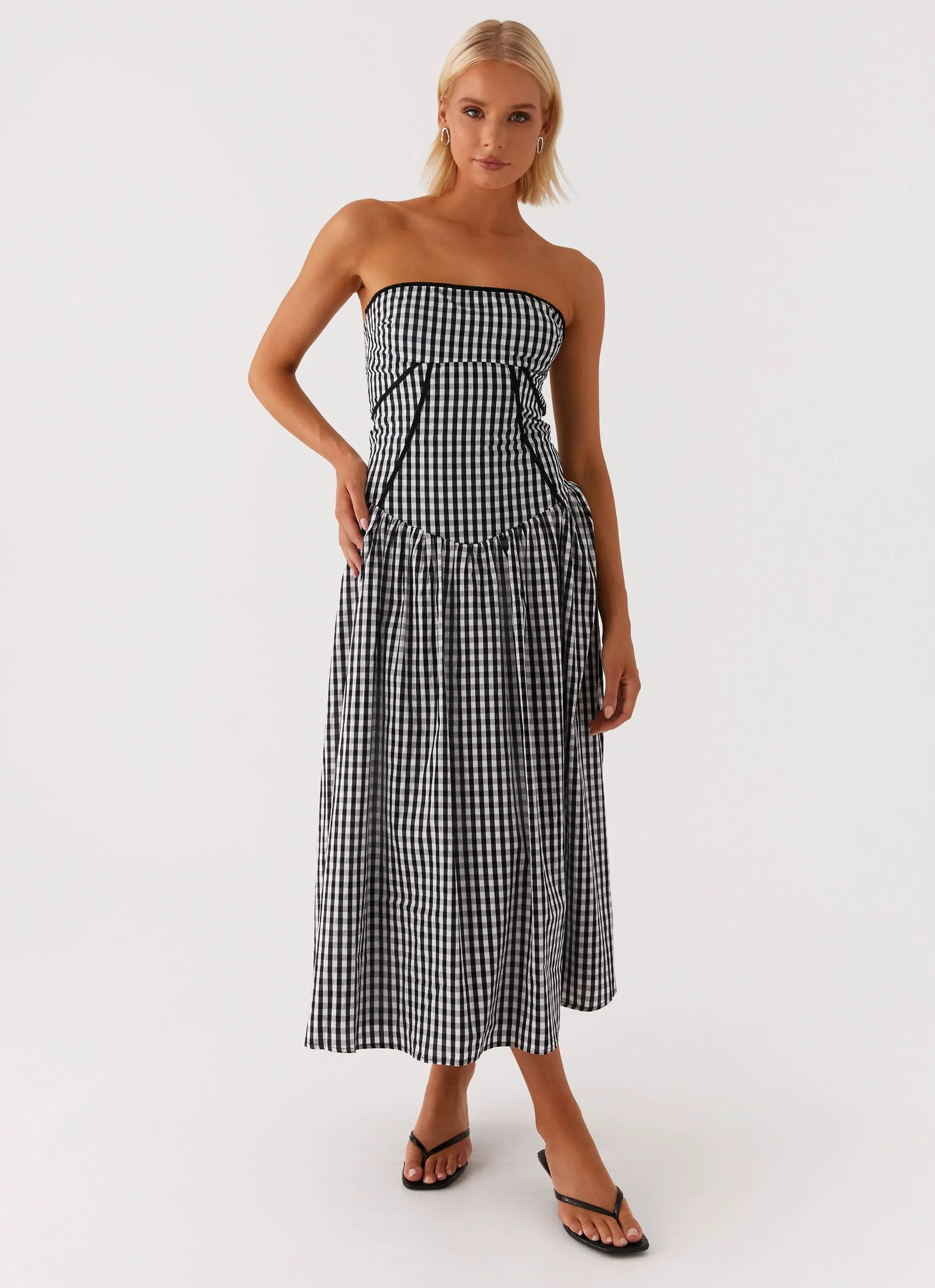 Larnie Midi Dress - Black Gingam Daywear Comfort Sophisticated Touch