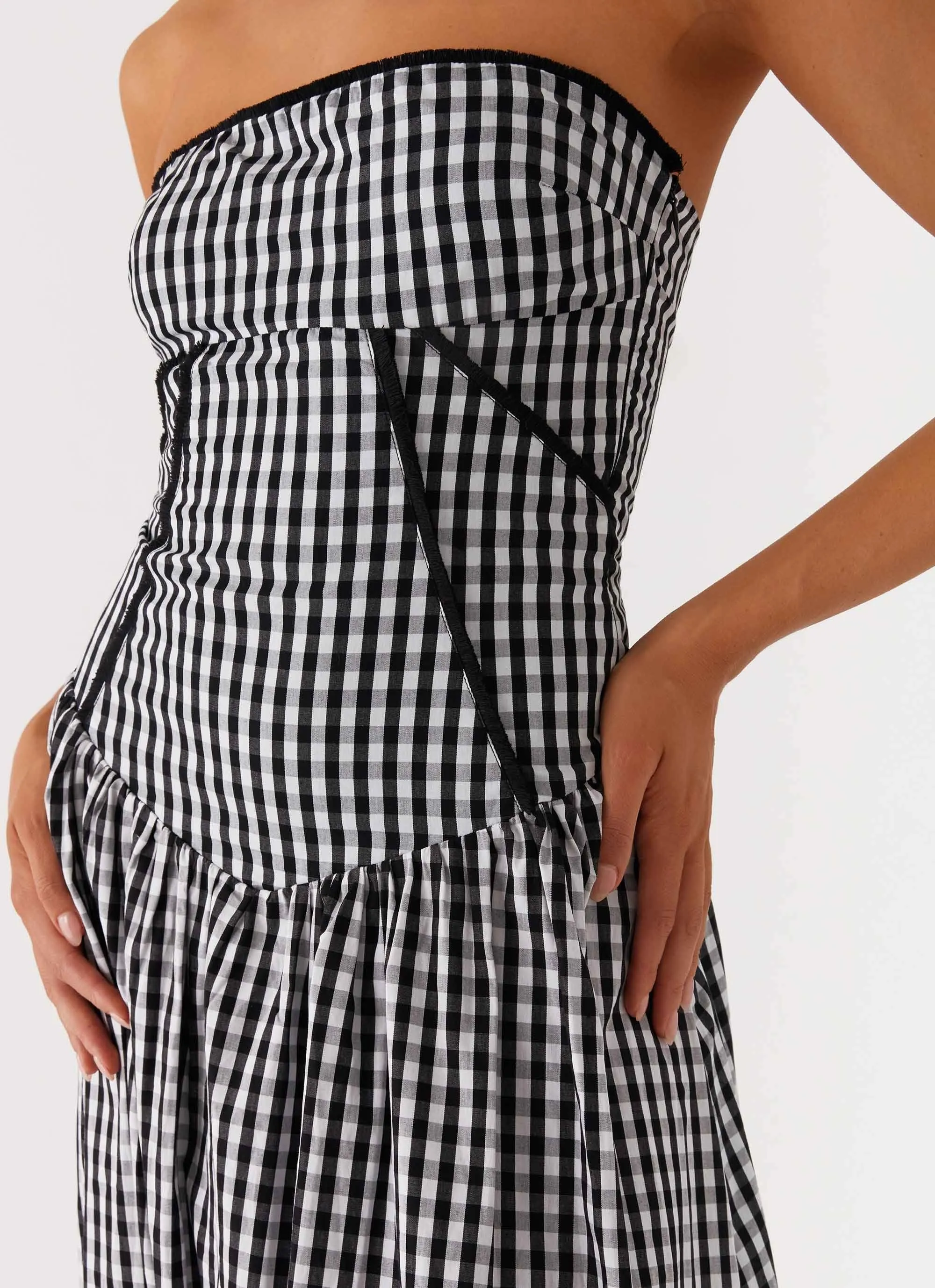 Larnie Midi Dress - Black Gingam Smooth Motion
