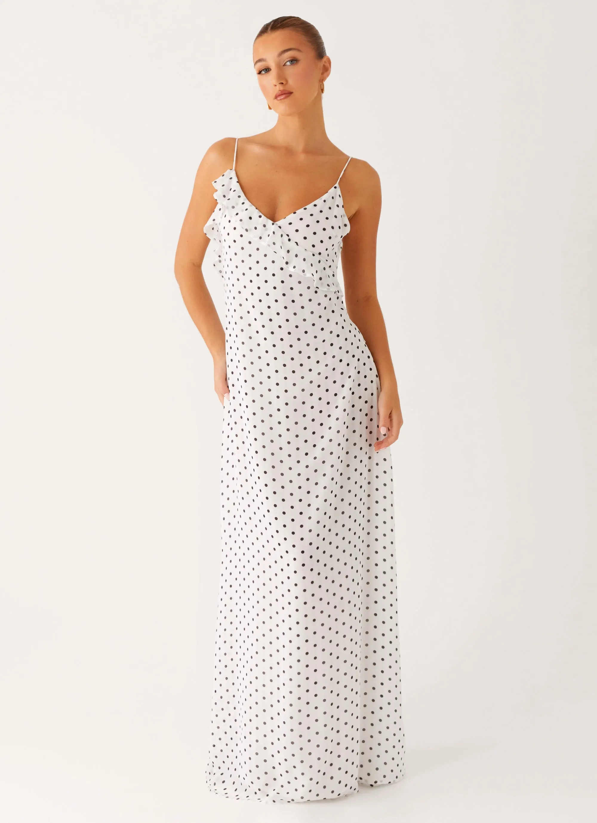 Layer Ready Hot Now Harri Maxi Dress - White Polka Dot