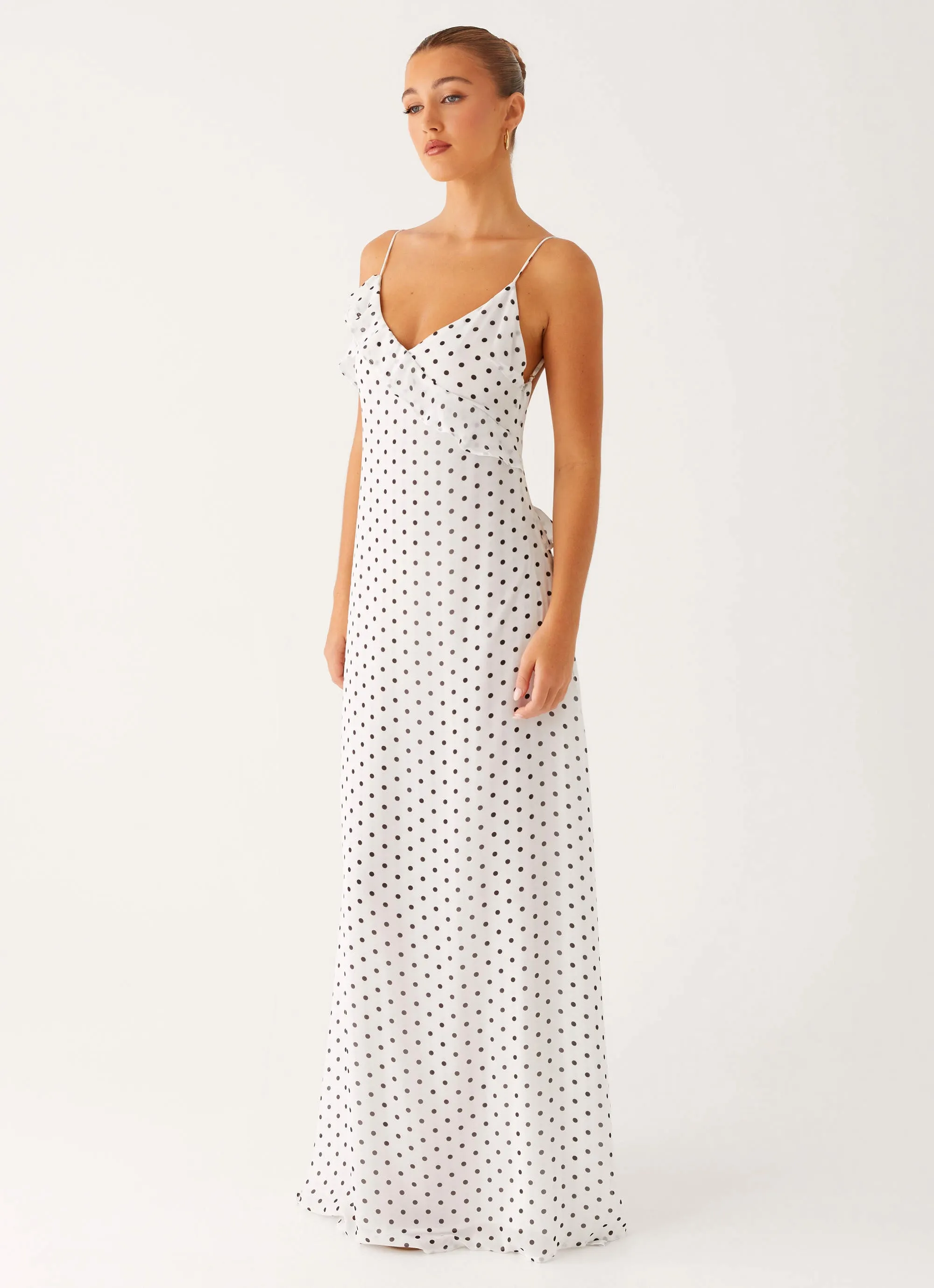 Harri Maxi Dress - White Polka Dot Seasonal Style Fall Inspired