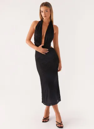 Charismatic Lace Midi Dress - Black Poised Vibe