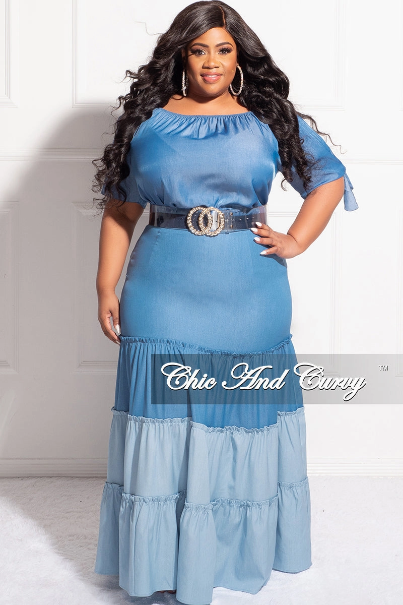 DurableBartack Final Sale Plus Size Two Toned Tiered Maxi Skirt in Denim Color (Skirt Only)