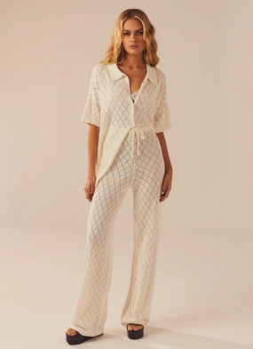 Cozy Wear Jaded Knit Pants - White Sand