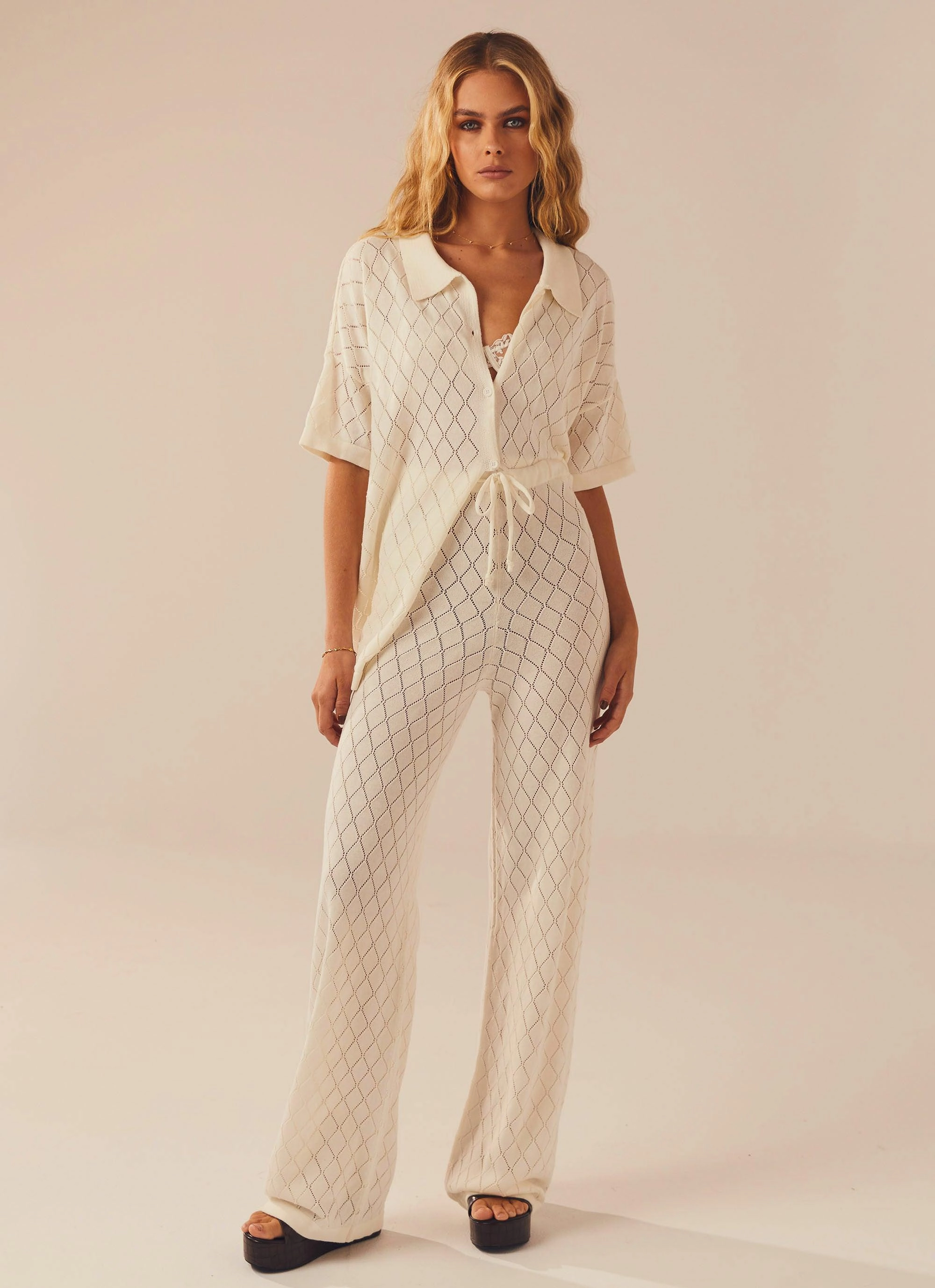Cozy Wear Jaded Knit Pants - White Sand
