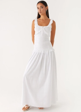 Westlyn Shirred Maxi Dress - White Everyday-Use