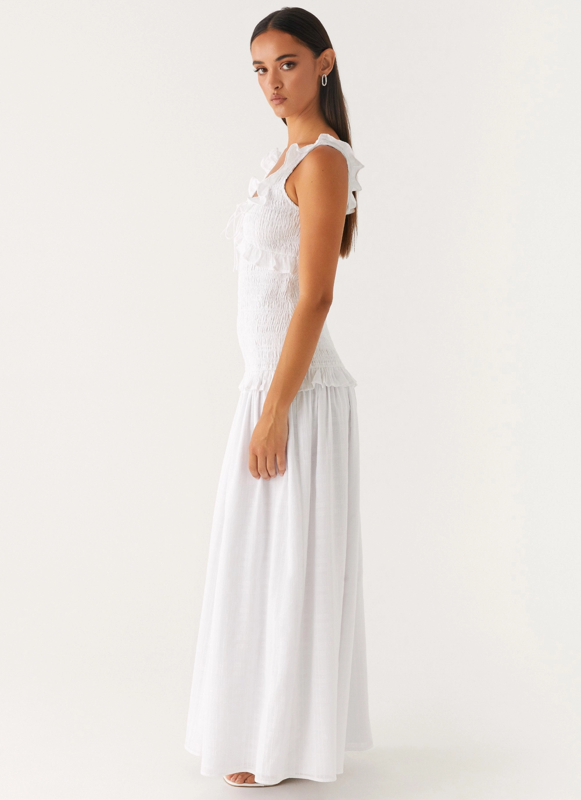 Warm-Layer Westlyn Shirred Maxi Dress - White