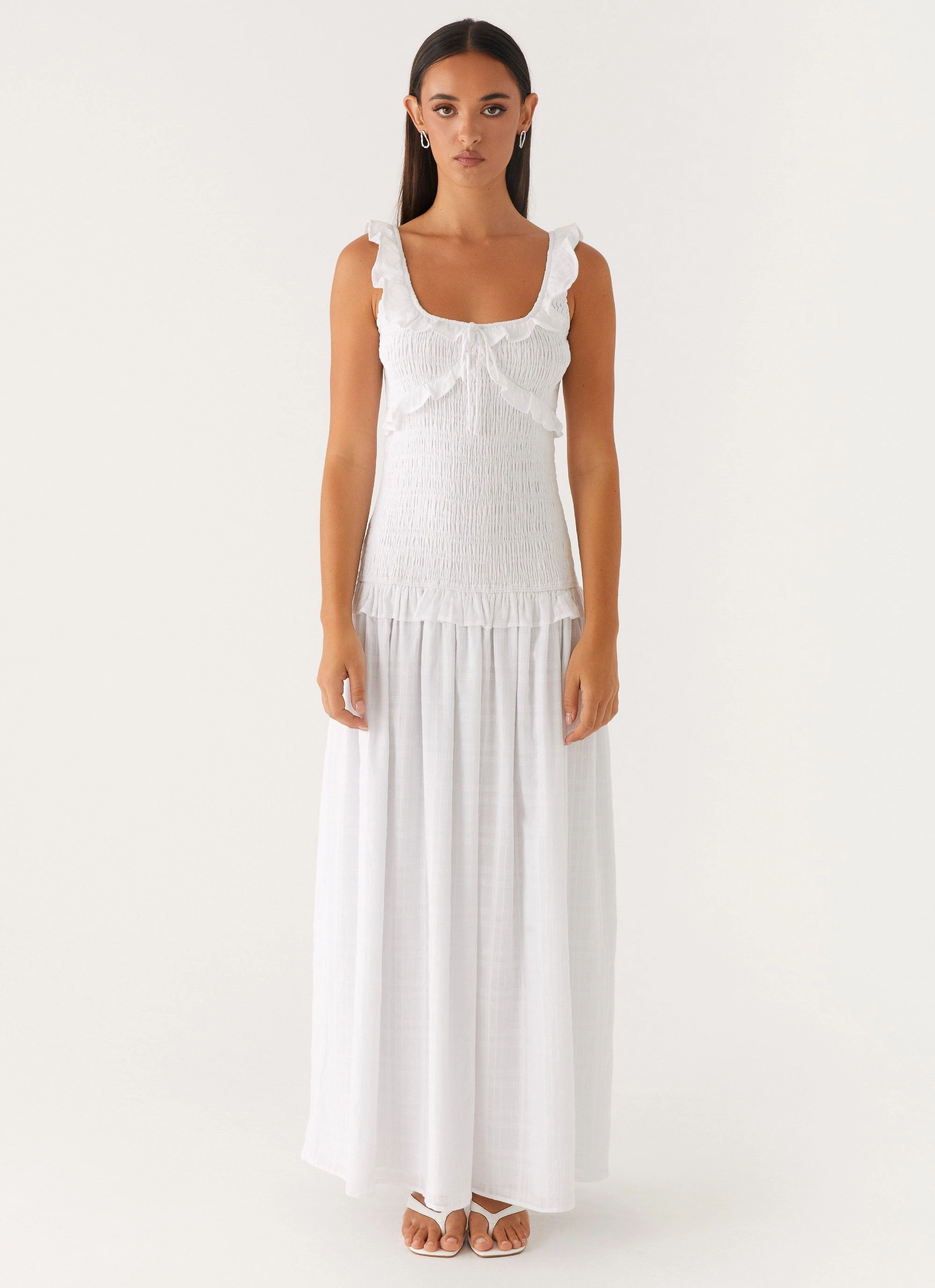 Fresh Tones Kind Glow Westlyn Shirred Maxi Dress - White