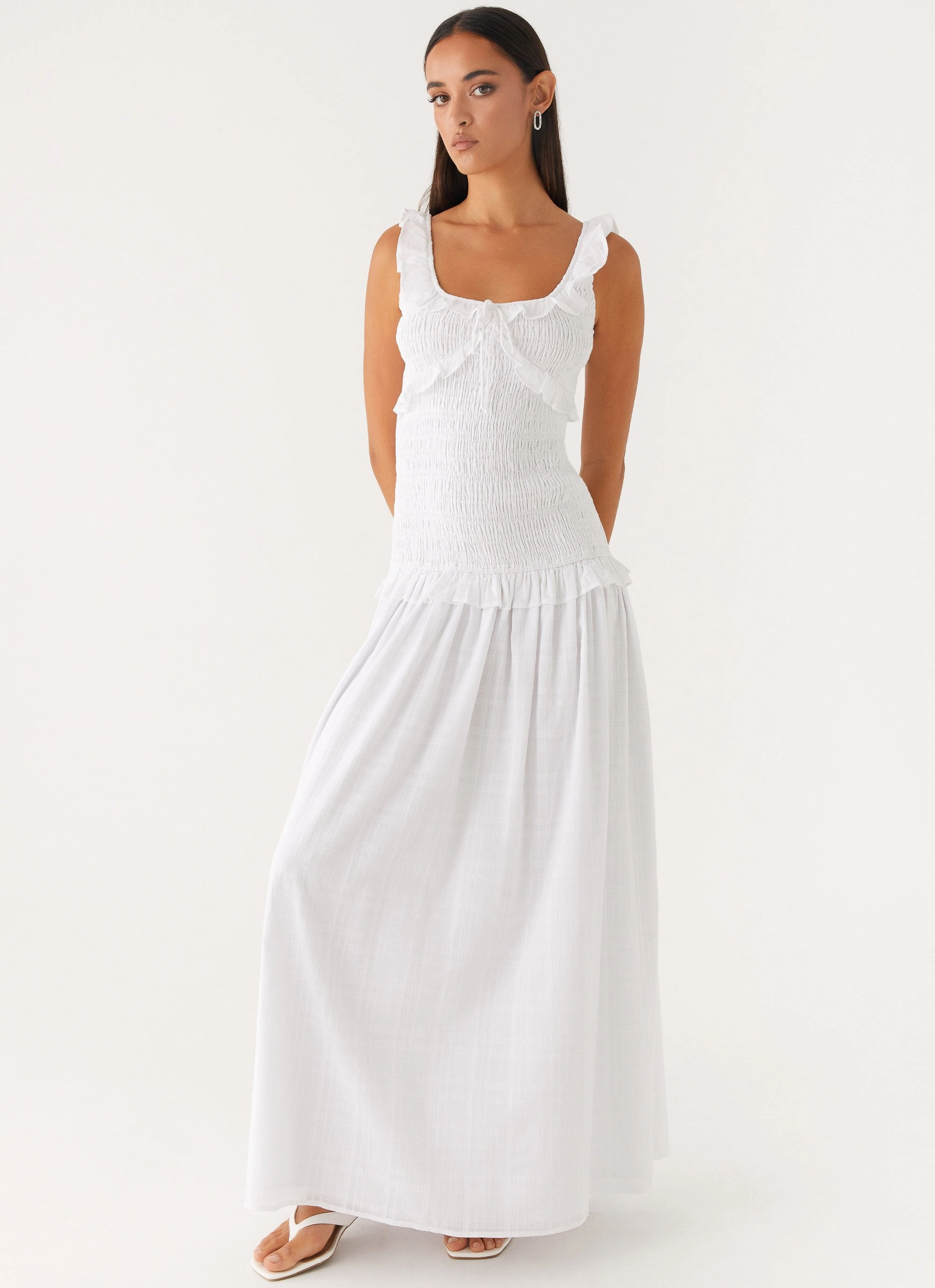 Westlyn Shirred Maxi Dress - White Everyday-Use