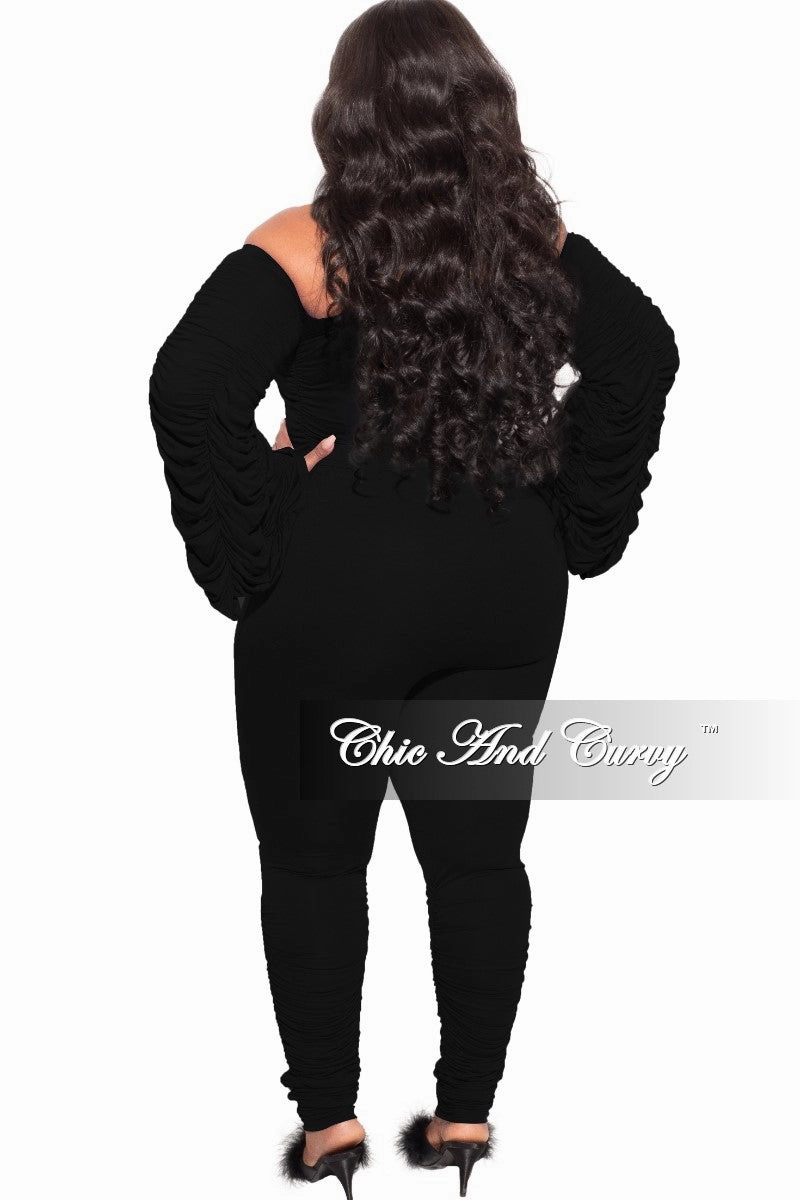 Comfy Material Final Sale Plus Size 2-Piece Set Ruched Top and Pants Set in Black